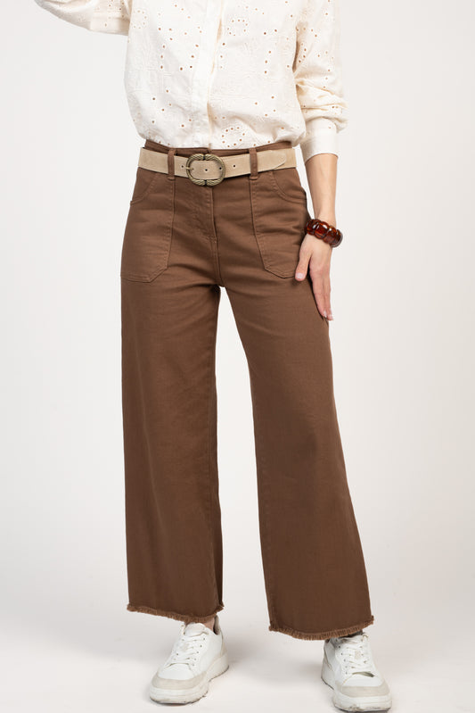 PANTALON ÉVASÉ 7/8ÈME ÉVAN MARRON