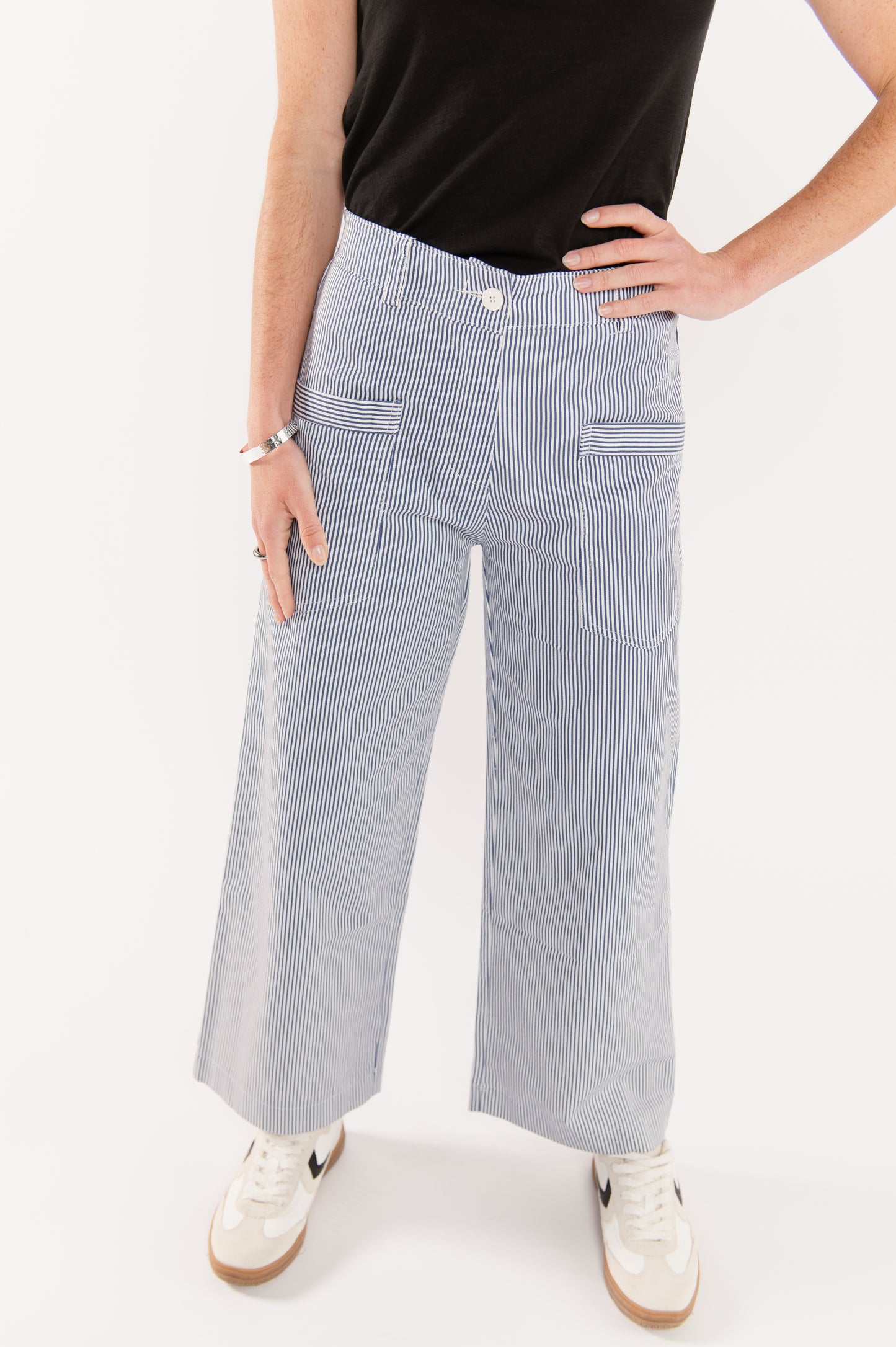 PANTALON 7/8ÈME À RAYURES FABIAN MARINE