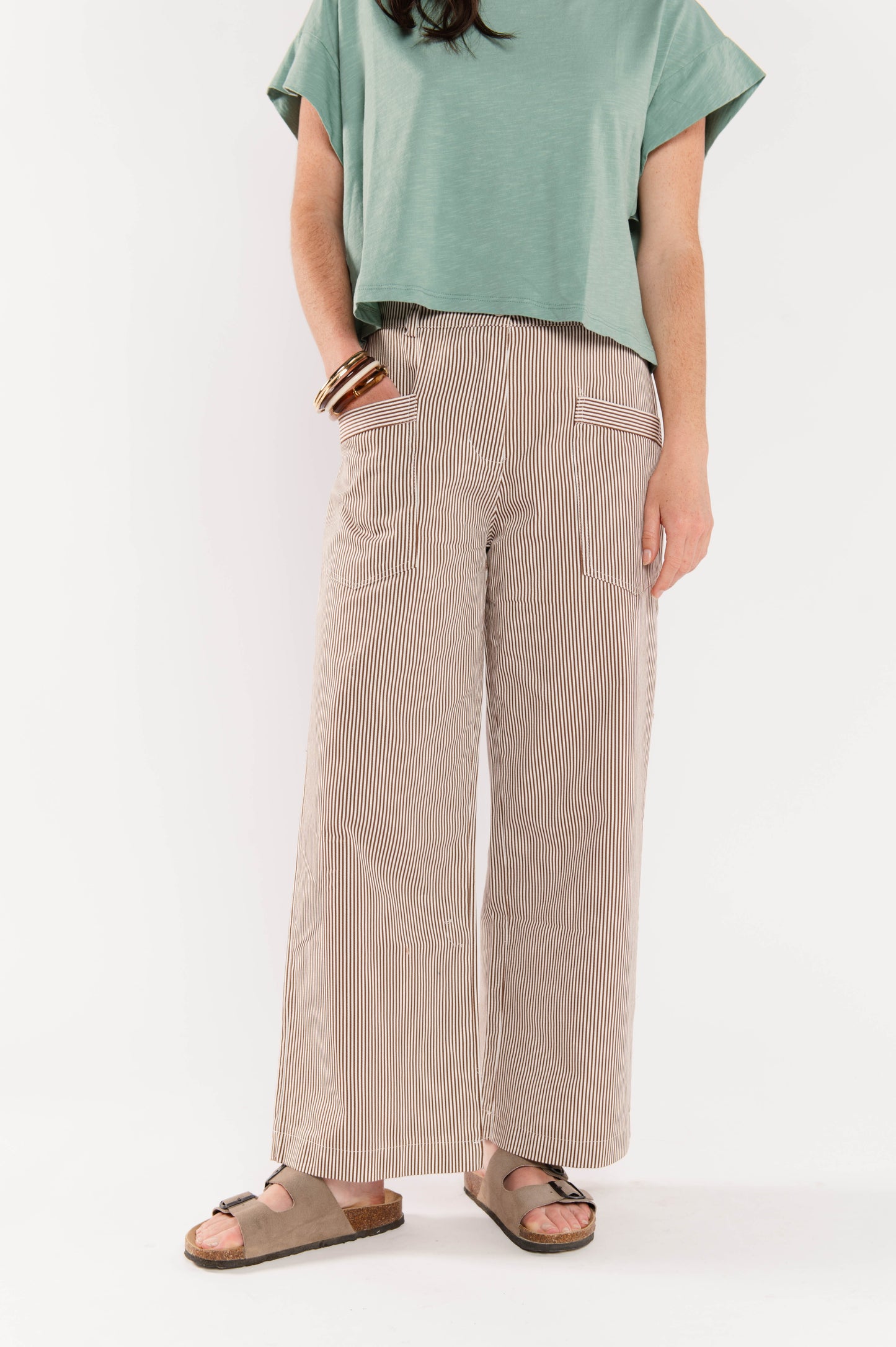 PANTALON 7/8ÈME À RAYURES FABIAN MARRON