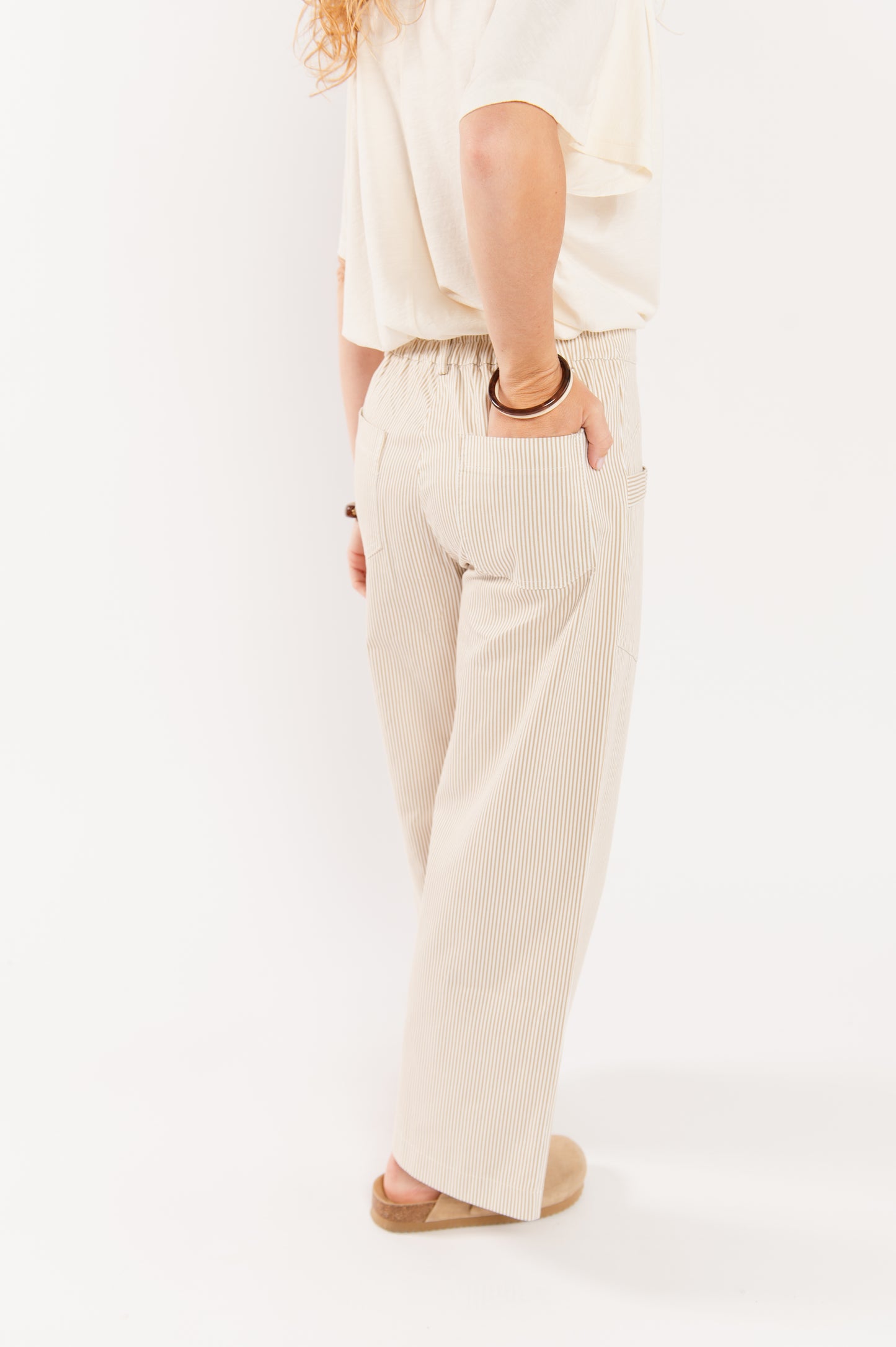 PANTALON 7/8ÈME À RAYURES FABIAN BEIGE