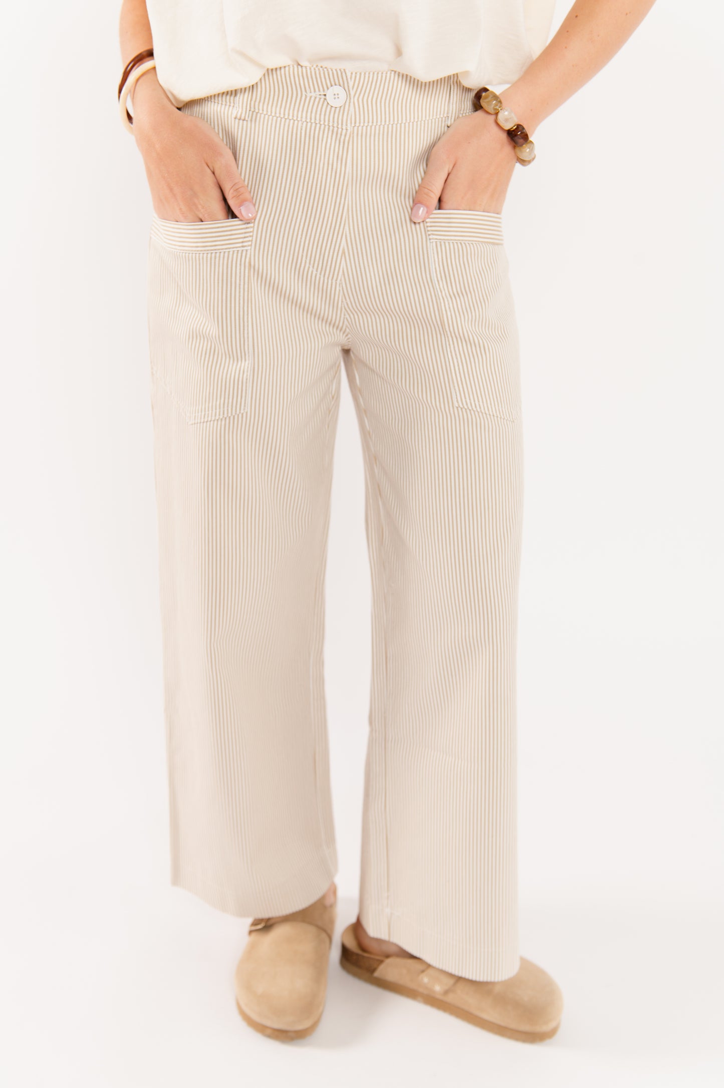 PANTALON 7/8ÈME À RAYURES FABIAN BEIGE