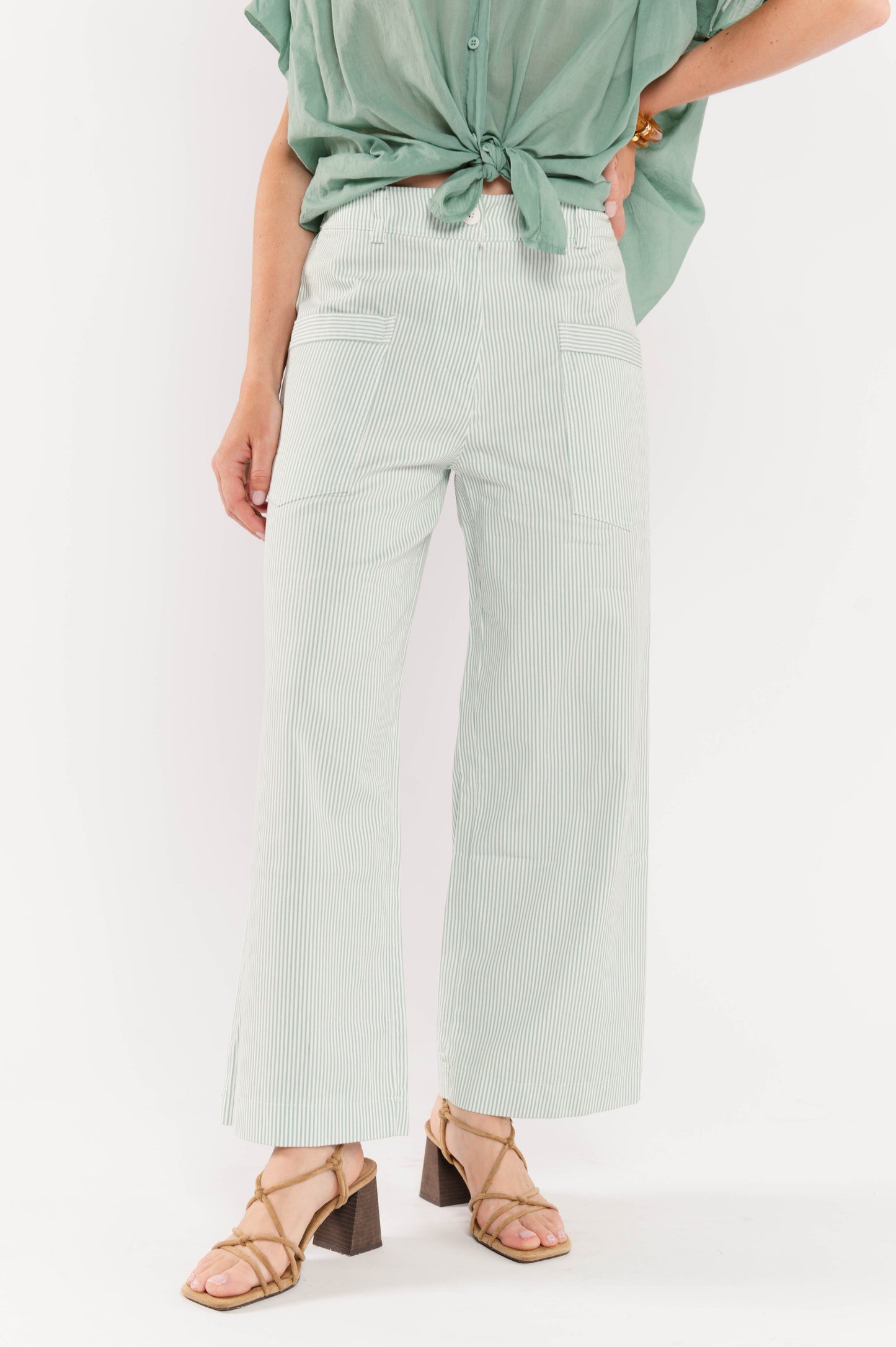 PANTALON 7/8ÈME À RAYURES FABIAN VER D'EAU
