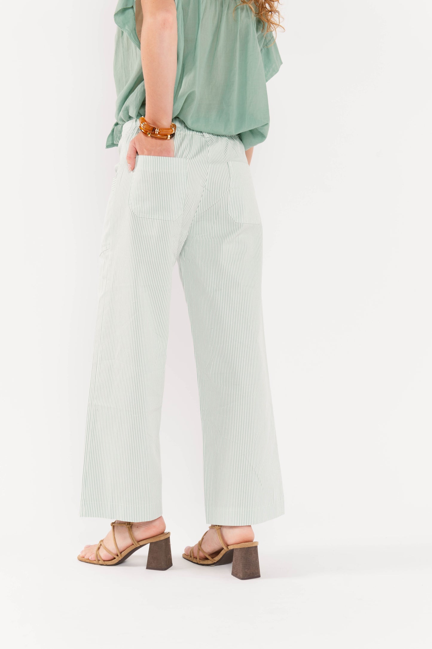 PANTALON 7/8ÈME À RAYURES FABIAN VER D'EAU