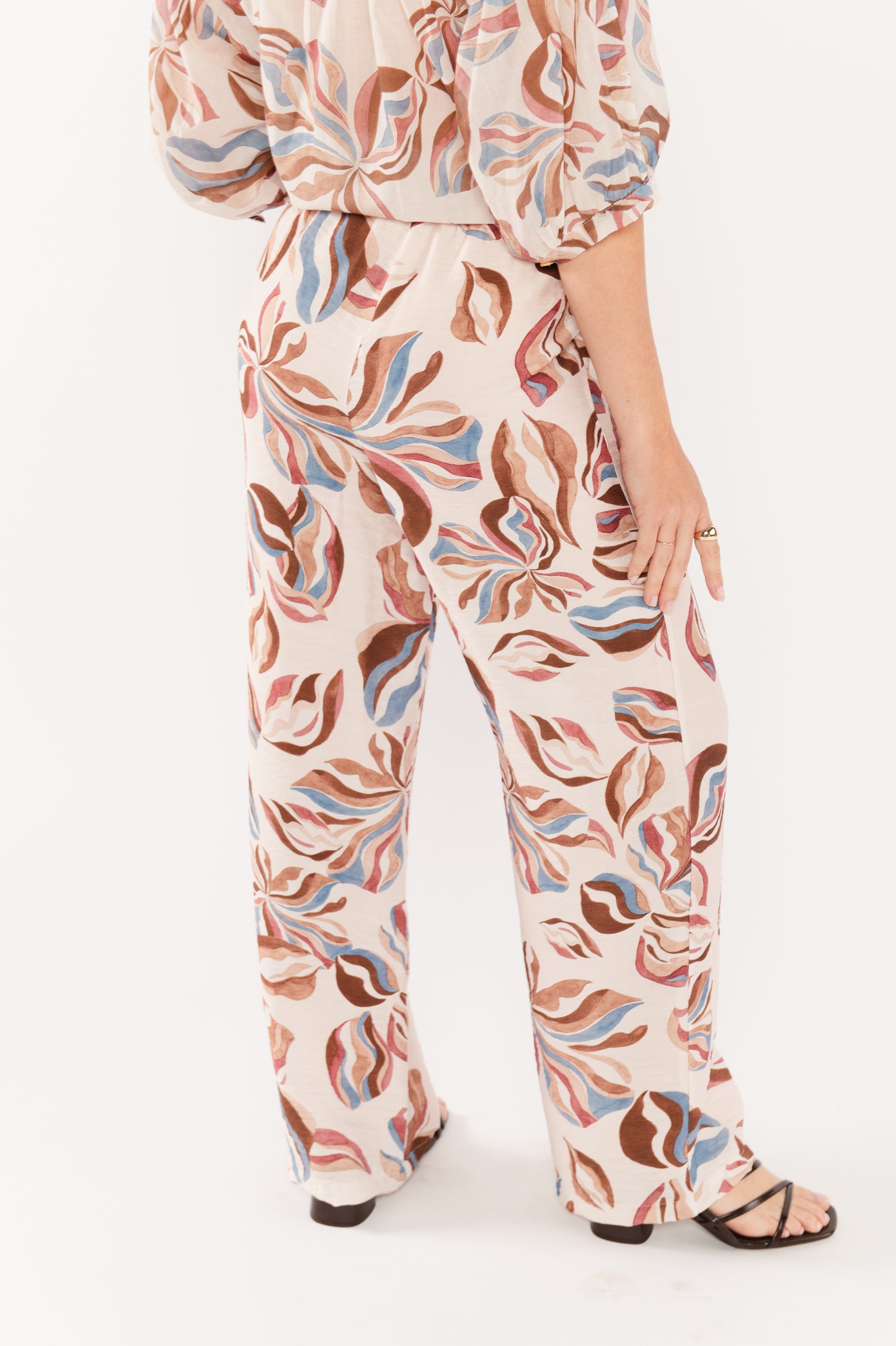 PANTALON À FLEURS EDENA ÉCRU & MARRON
