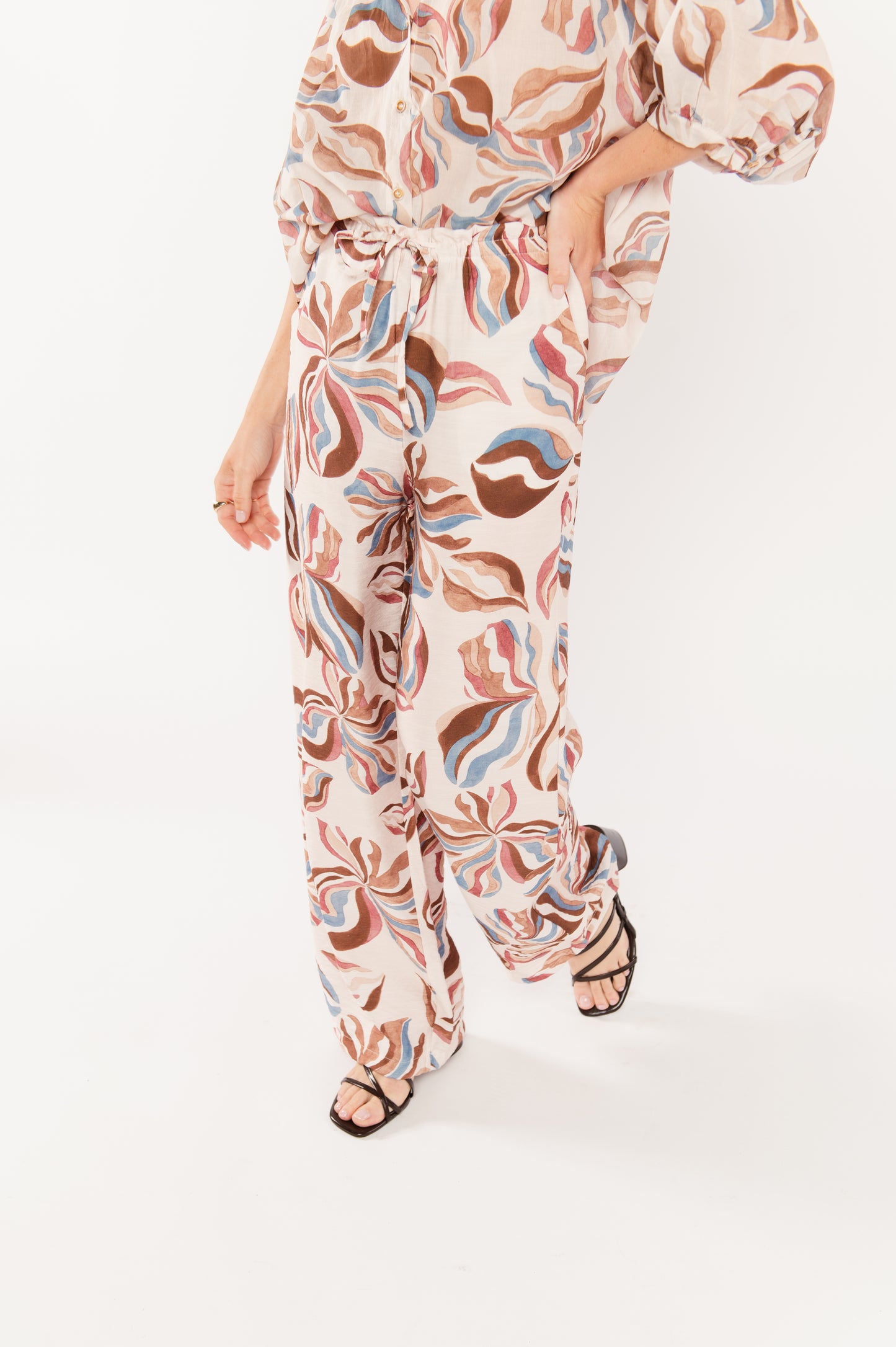 PANTALON À FLEURS EDENA ÉCRU & MARRON