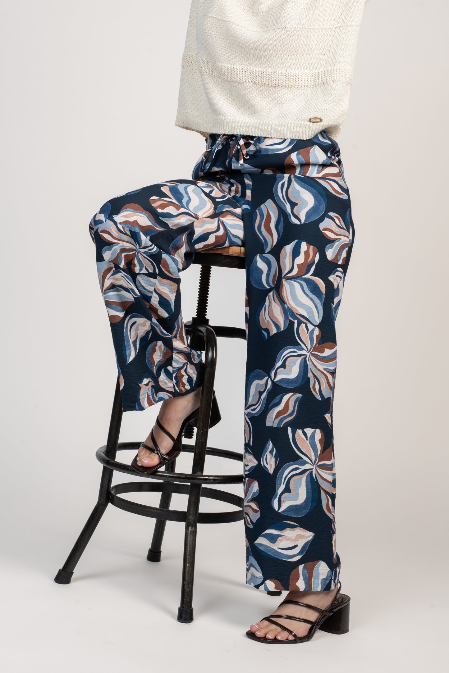 PANTALON À FLEURS EDENA BLEU & MARRON