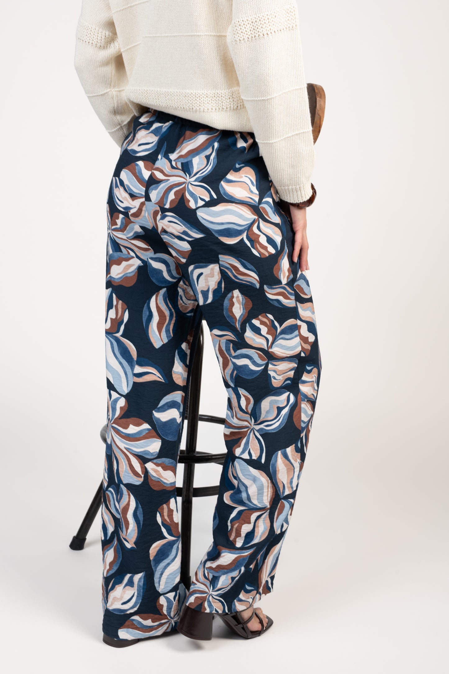 PANTALON À FLEURS EDENA BLEU & MARRON