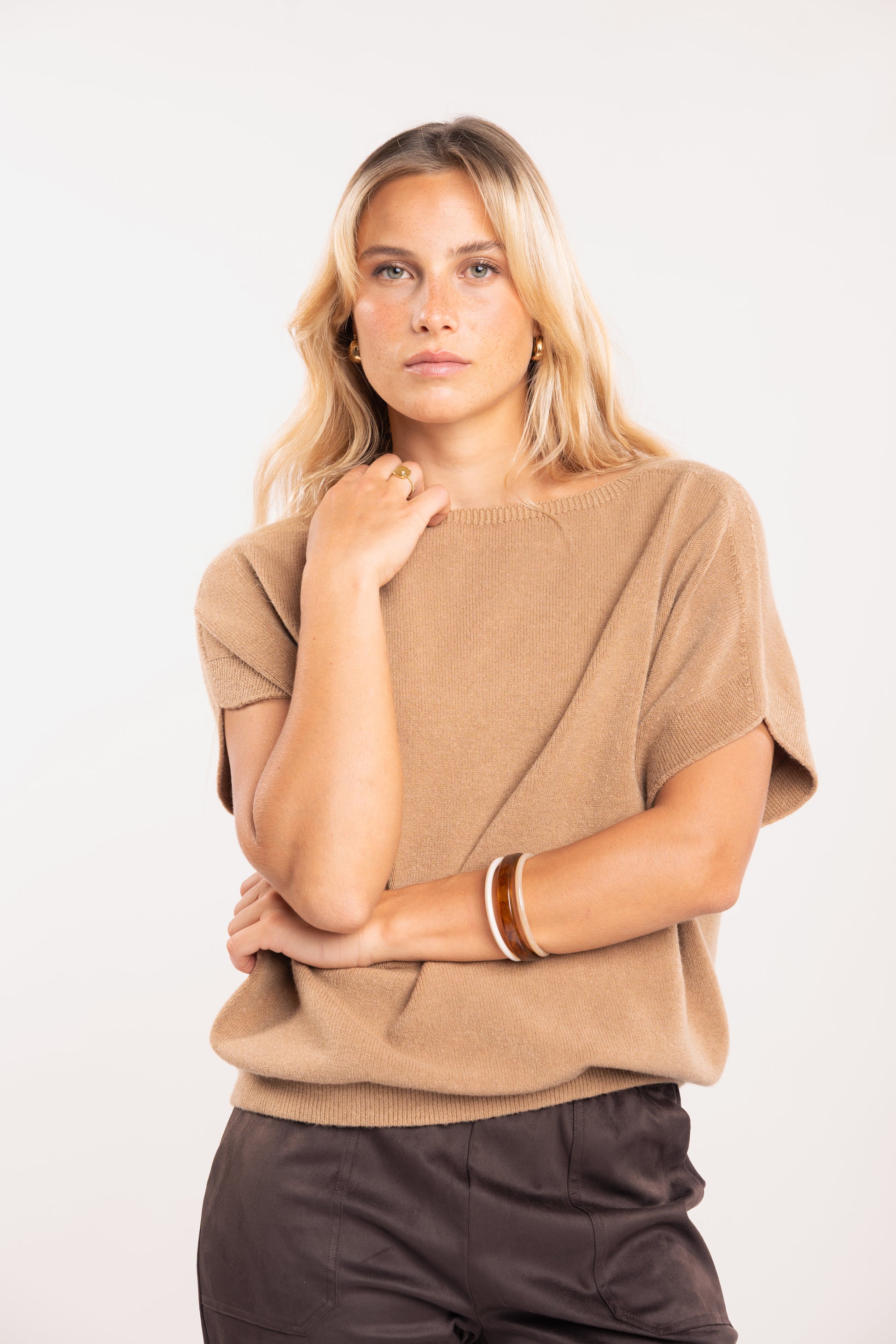 Pull ample femme camel 