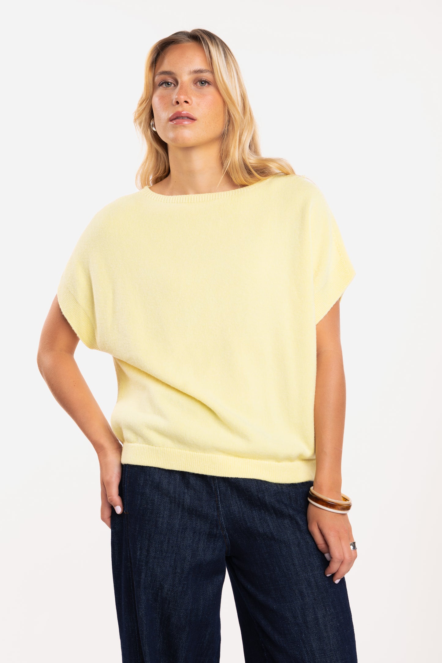 Pull ample femme jaune
