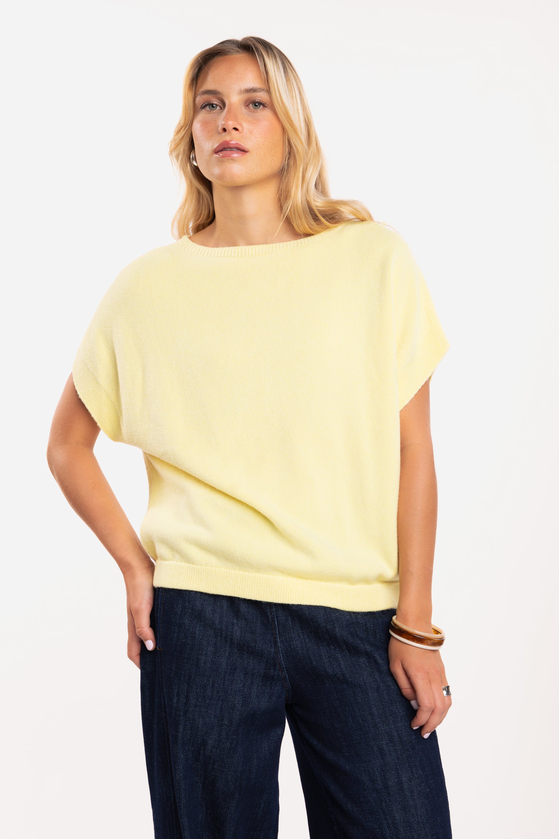 Pull ample femme jaune