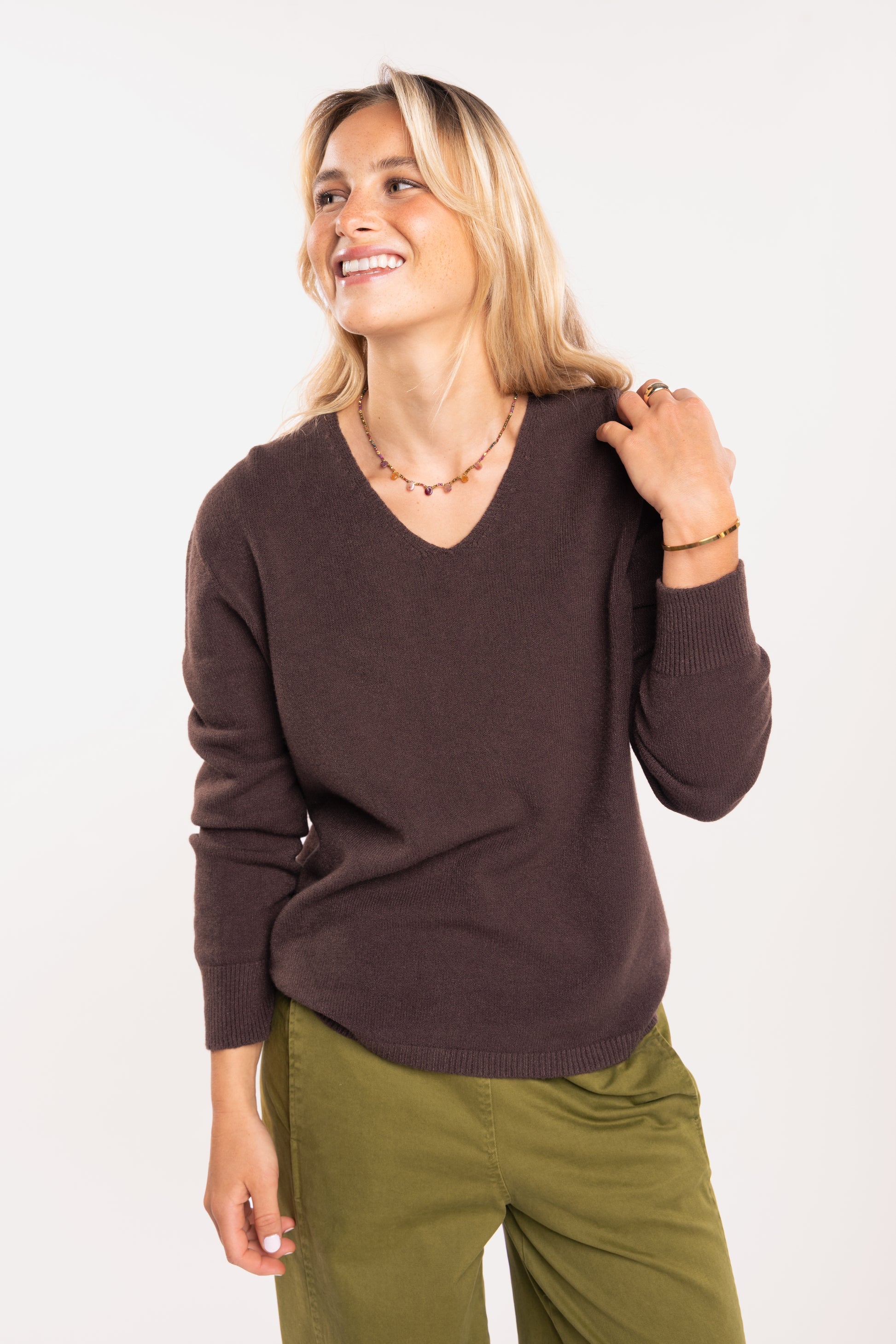 Pull ample femme marron