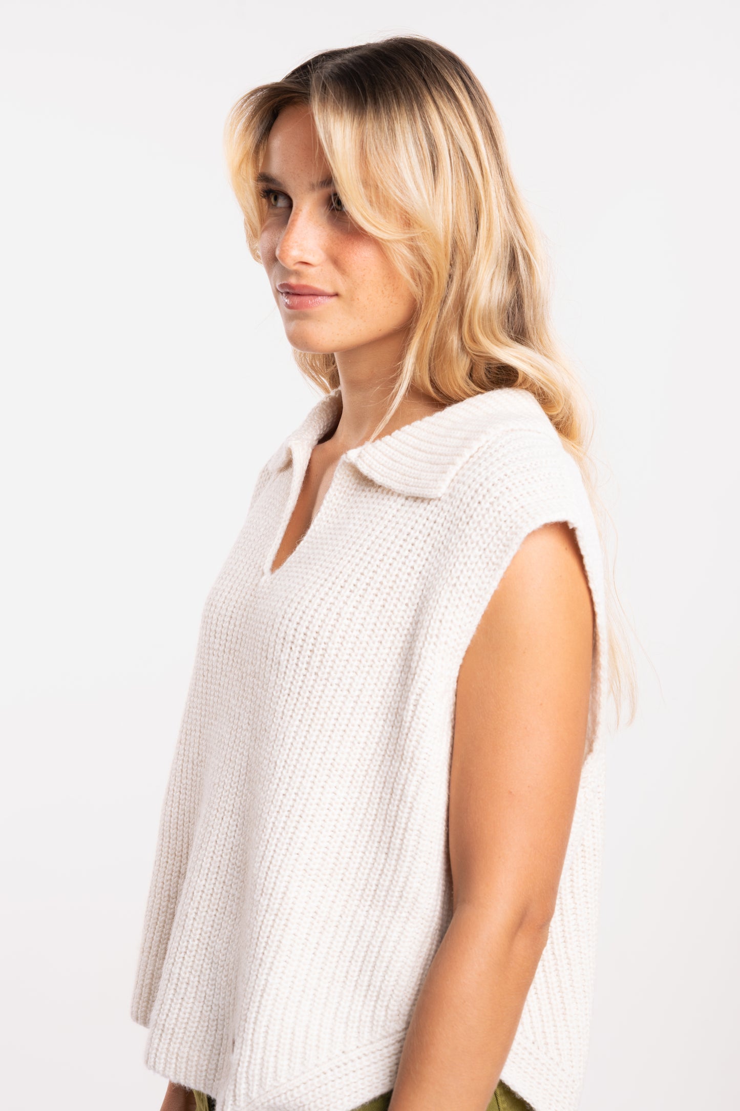 Pull col polo écru 