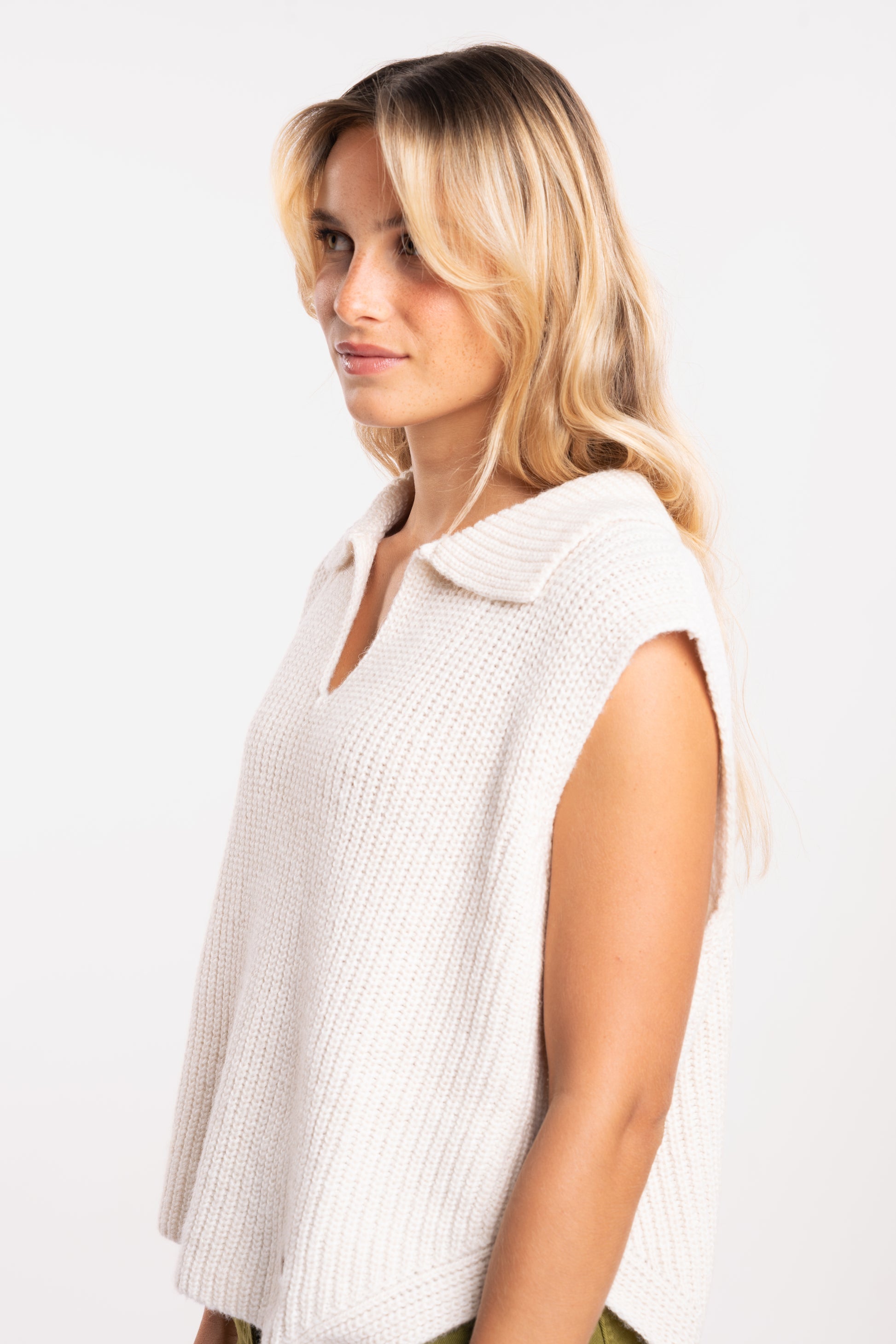 Pull col polo écru 