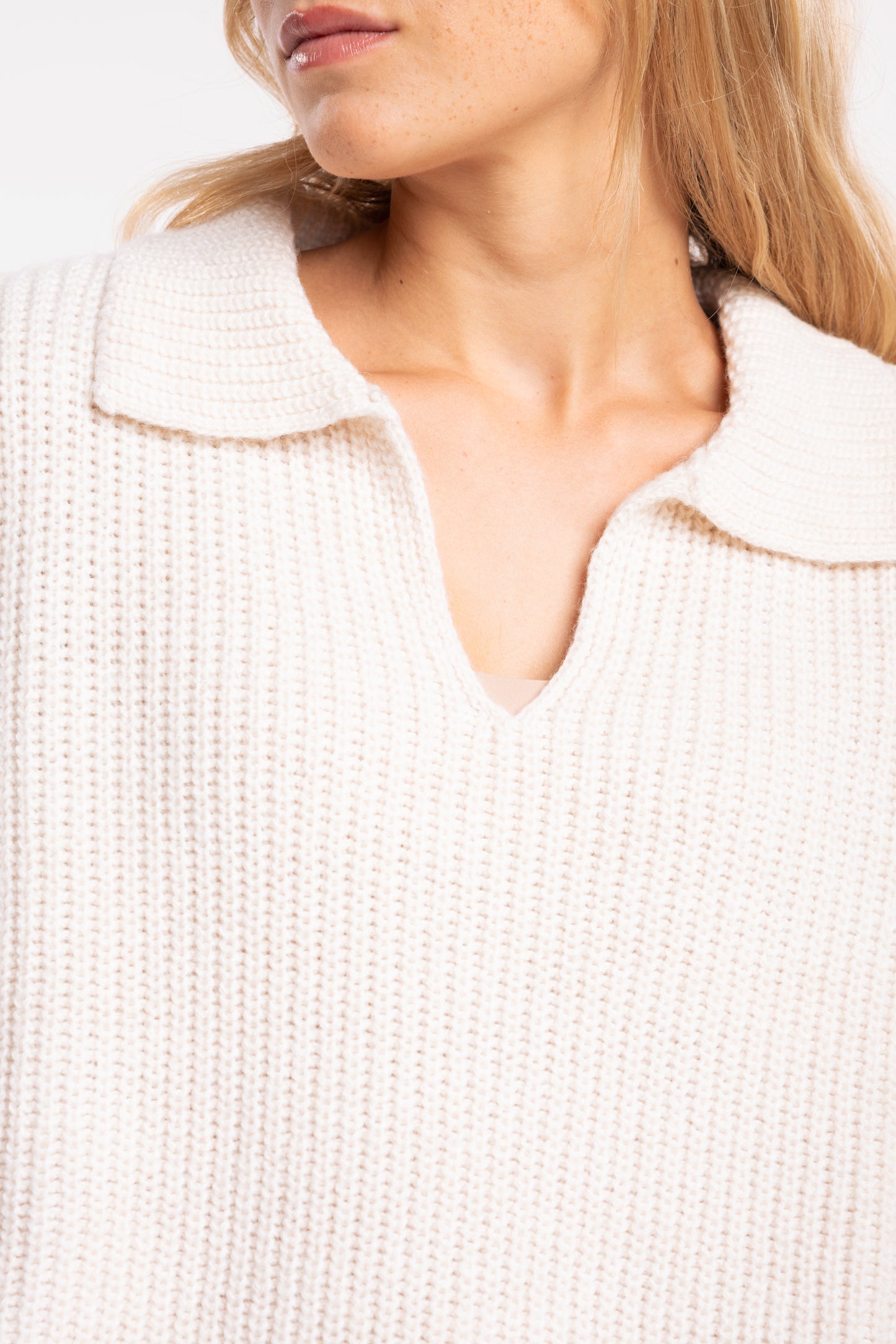 Pull col polo écru 