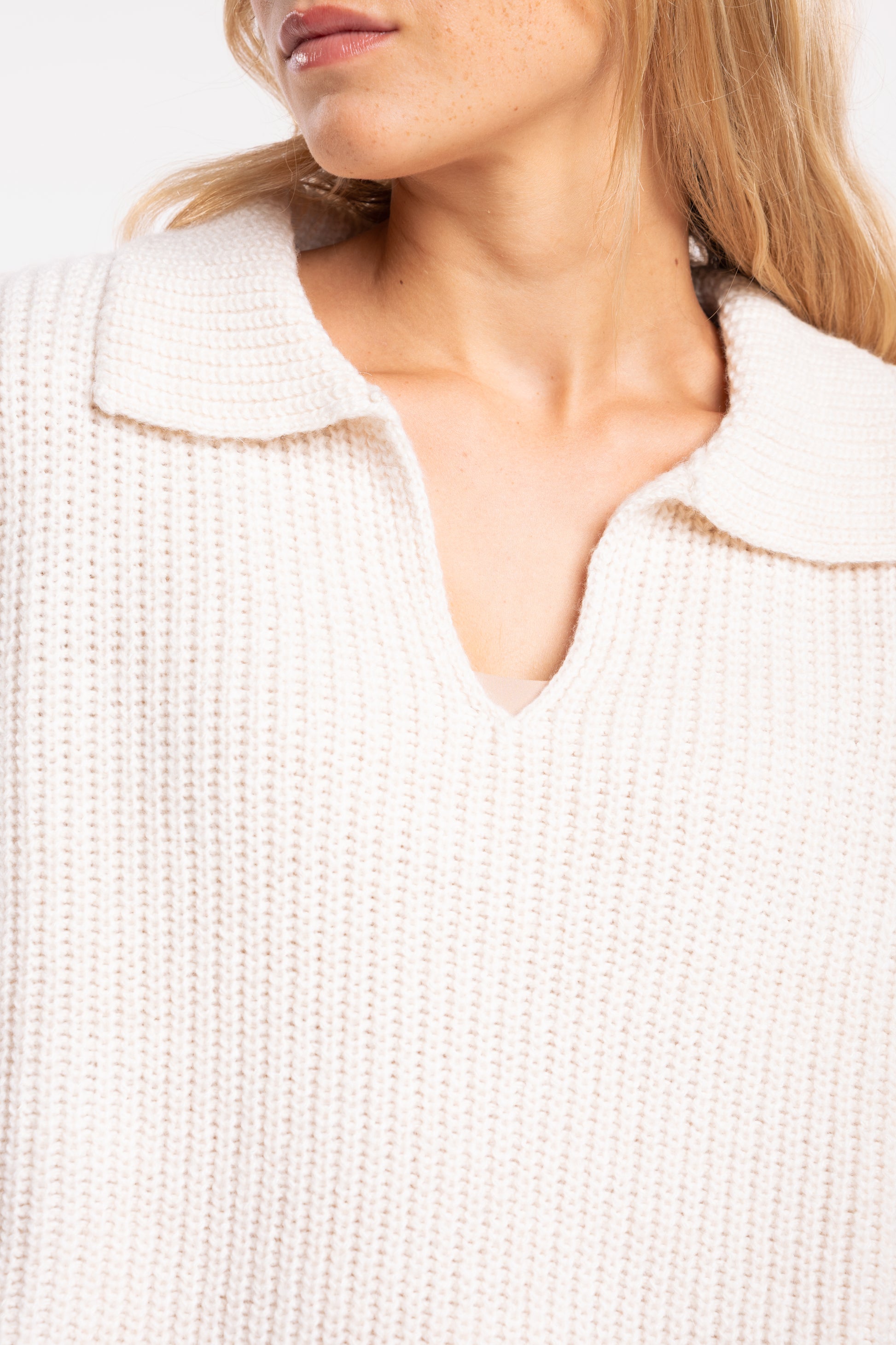 Pull col polo écru 