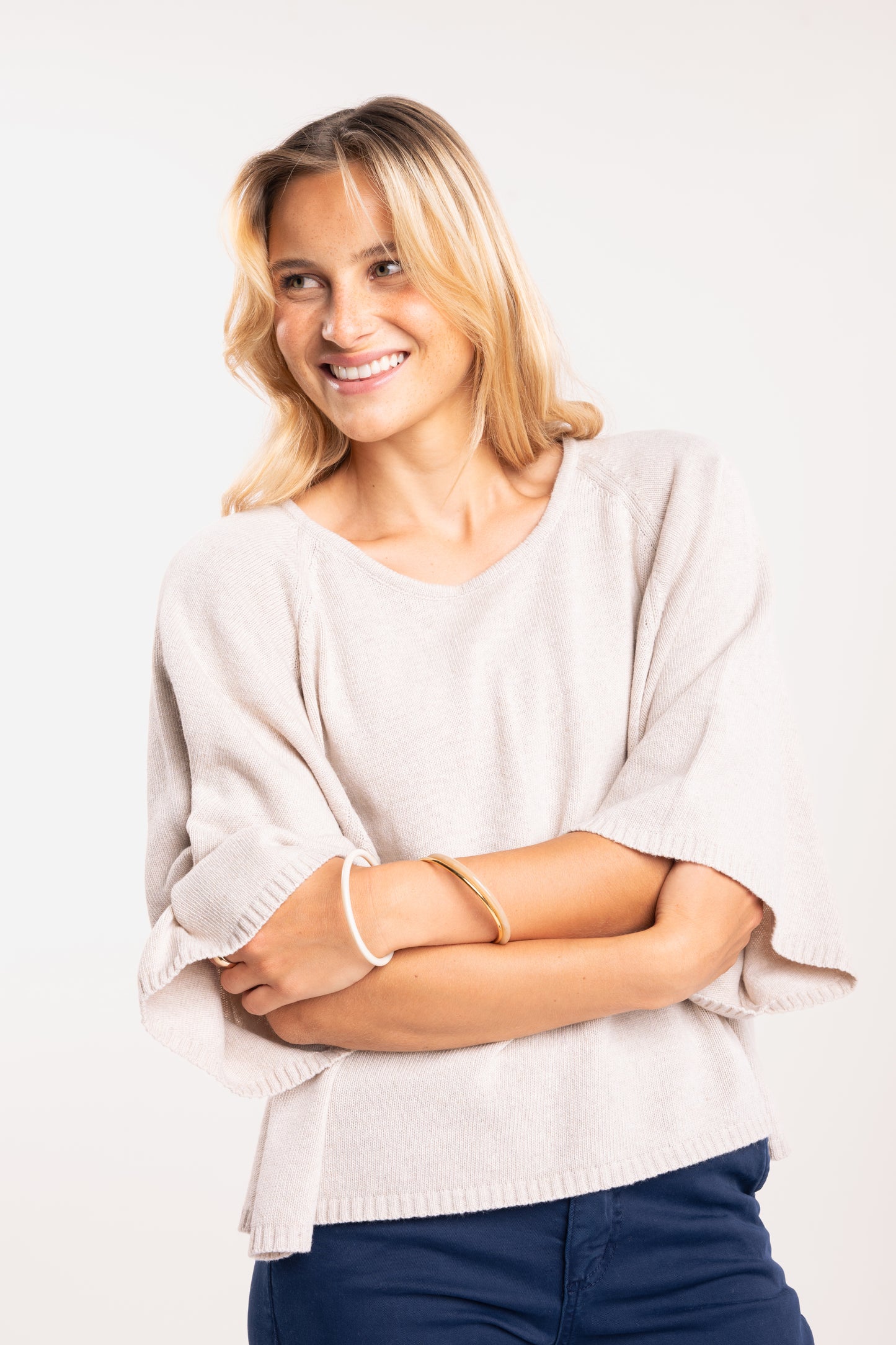 Pull femme oversize beige 