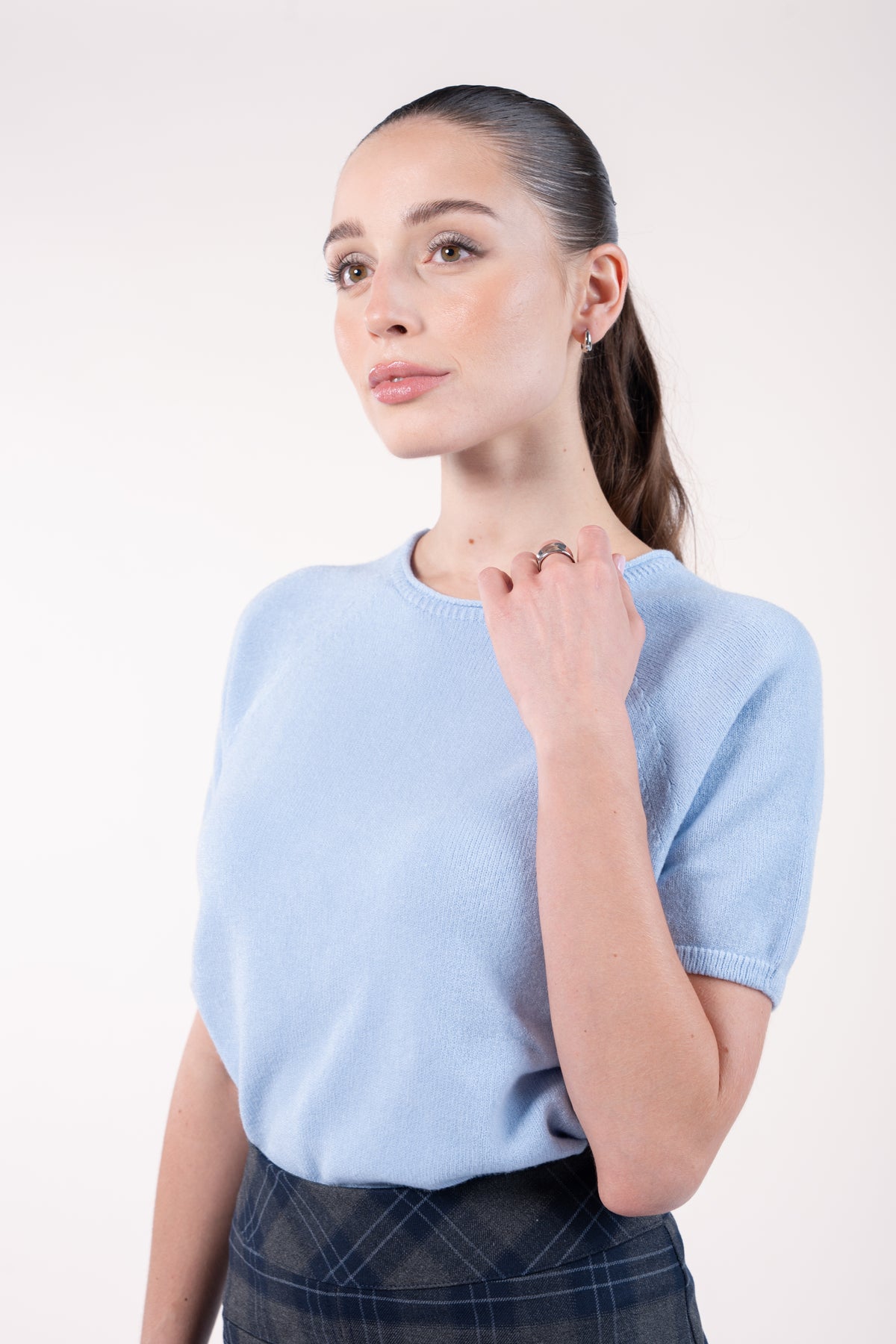 Pull manches courtes bleu ciel 