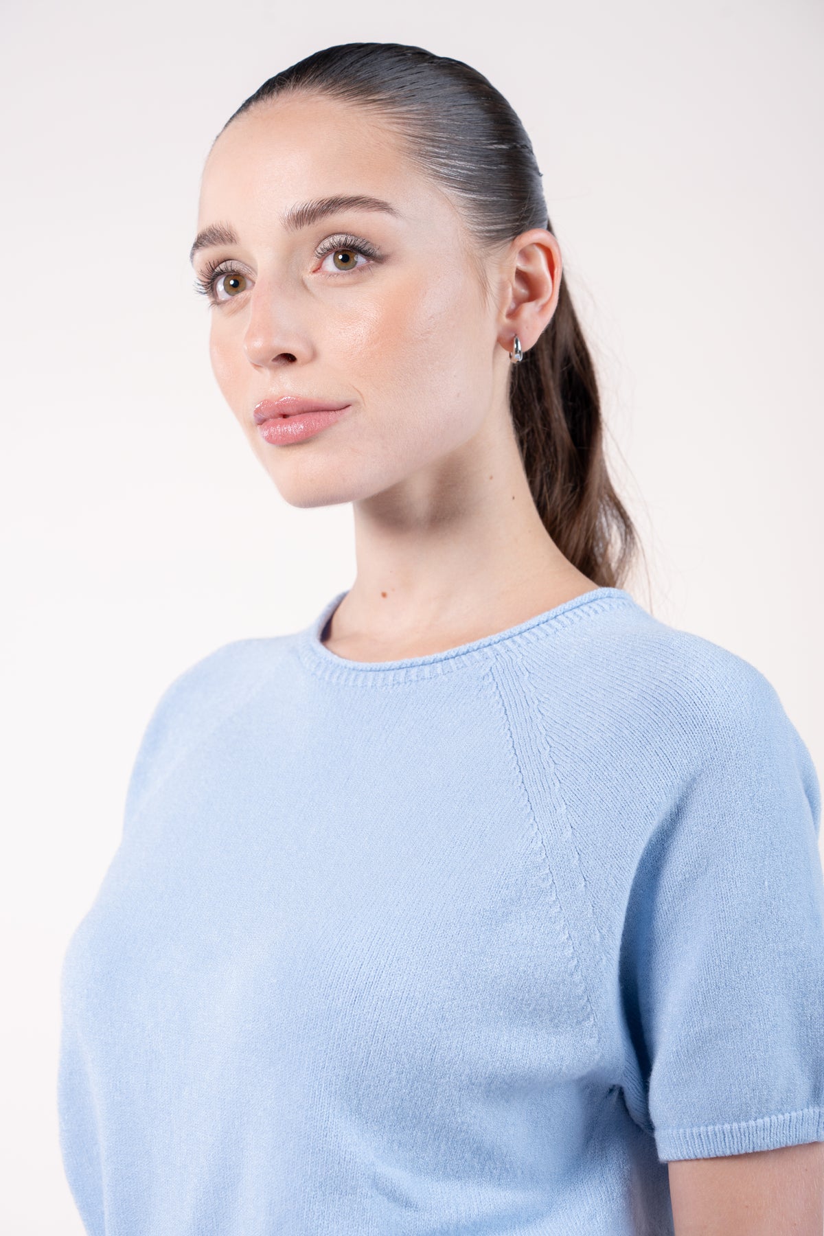 Pull manches courtes bleu ciel 