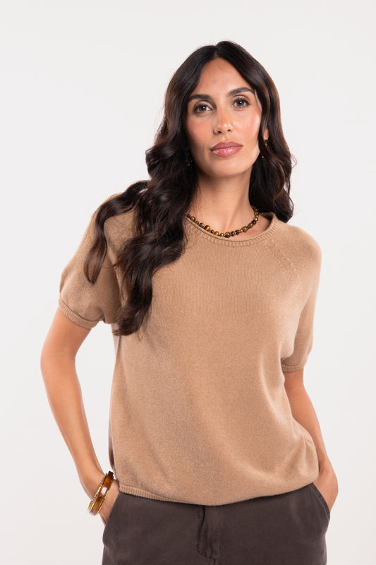 Pull manches courtes camel