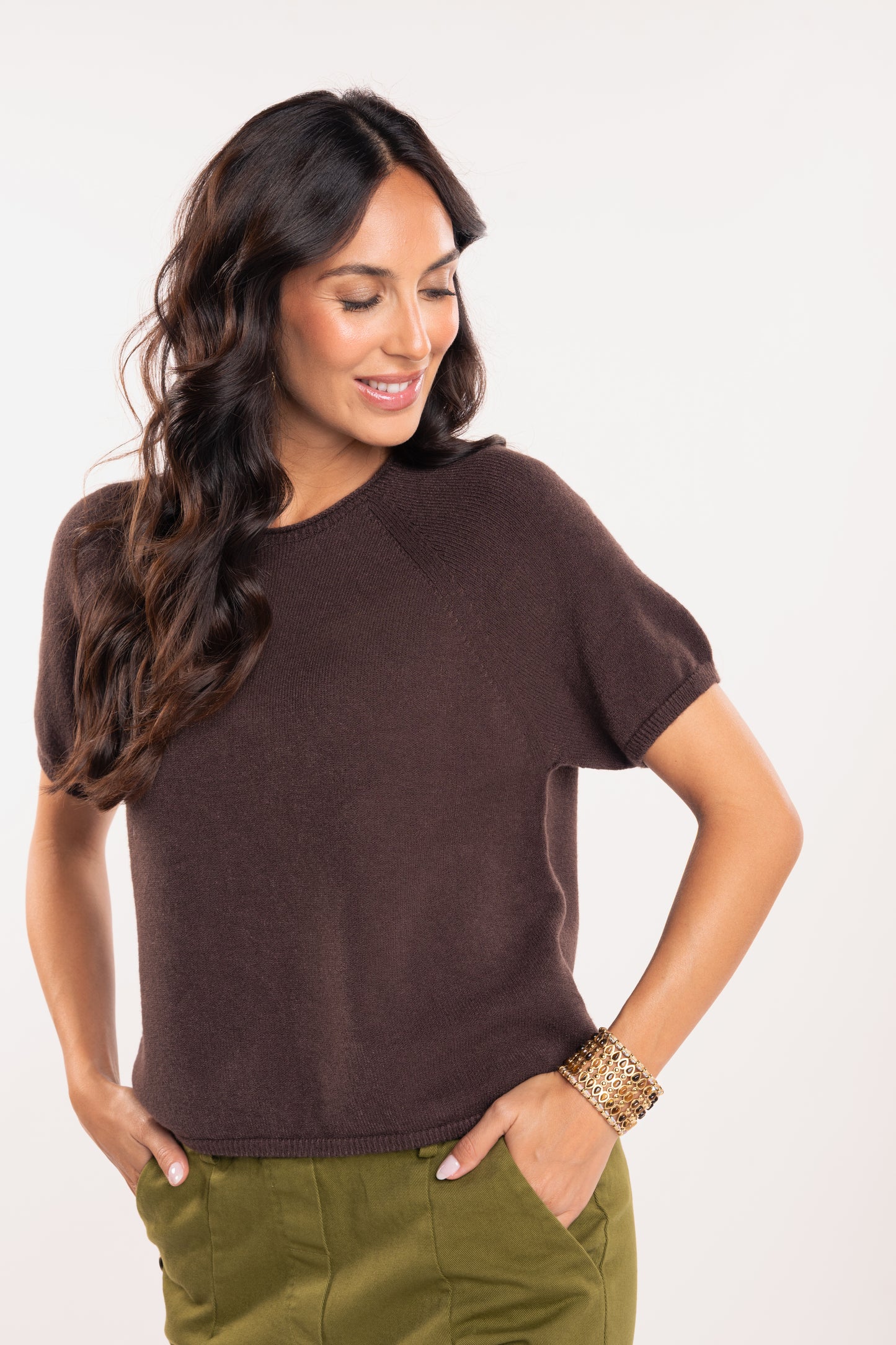 Pull manches courtes marron 