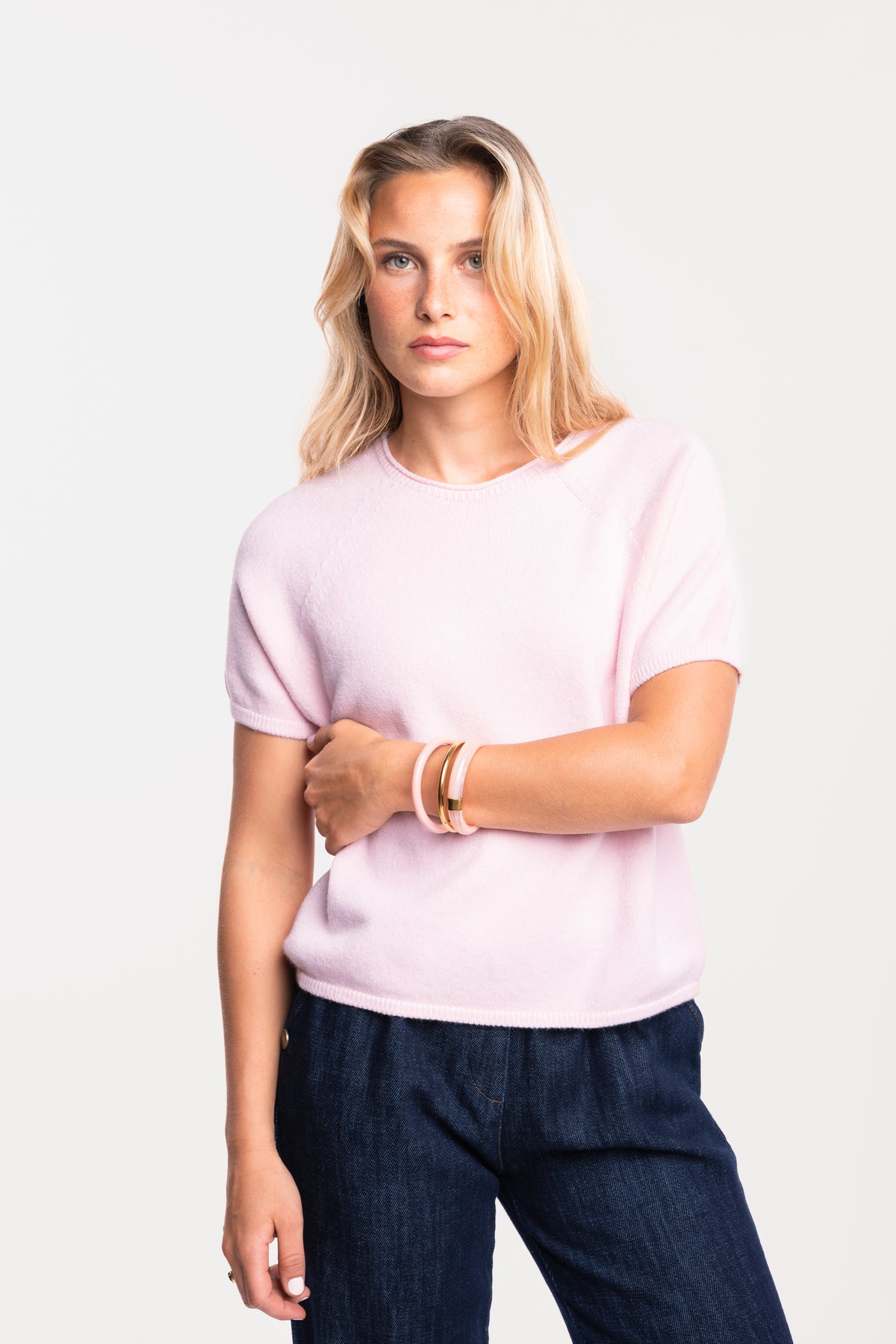 Pull manches courtes rose 