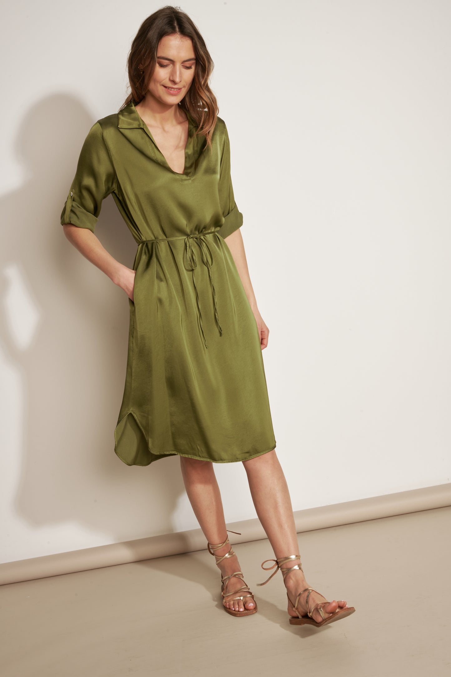 ALWENN KHAKI 3/4 SLEEVE DRESS