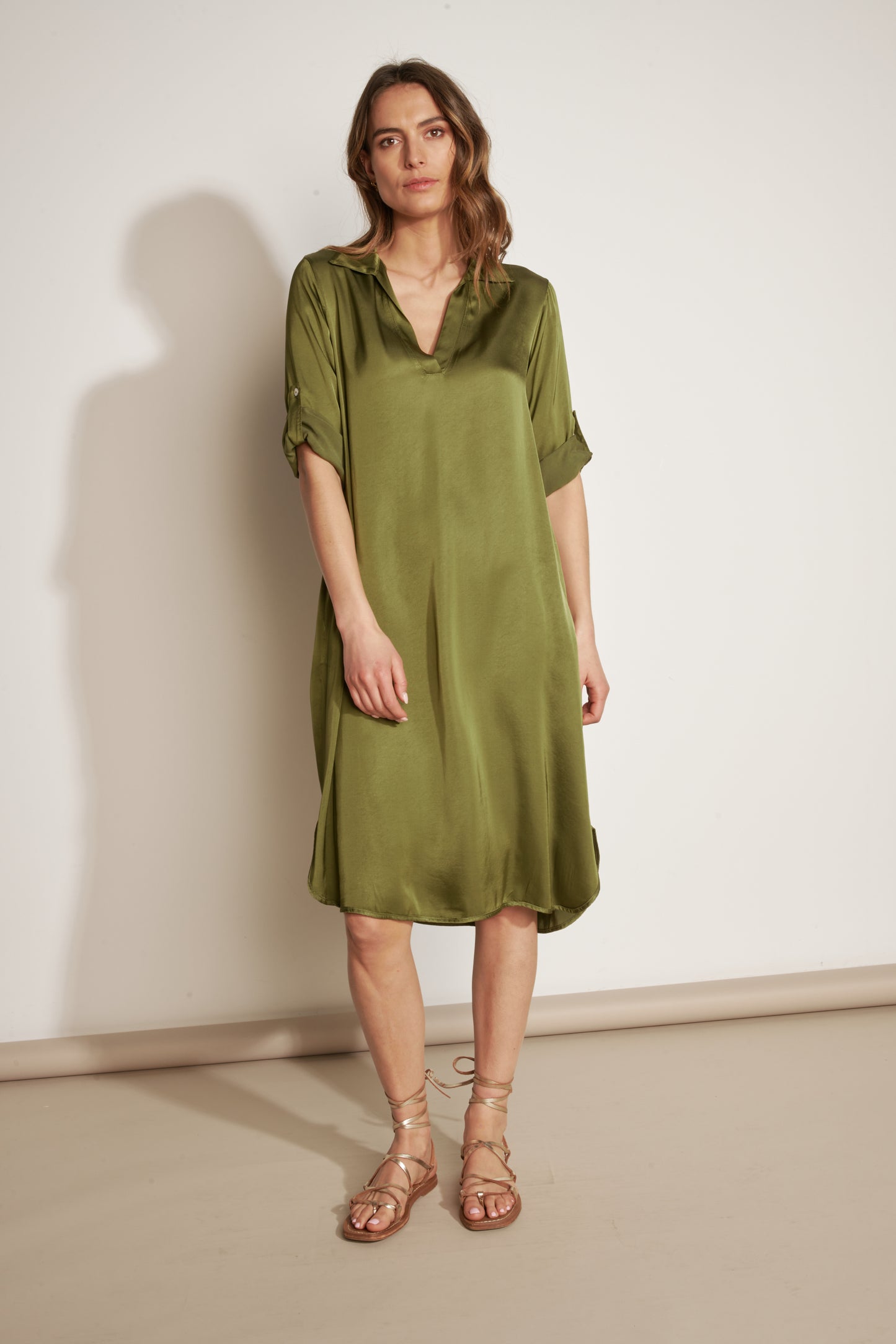 ALWENN KHAKI 3/4 SLEEVE DRESS