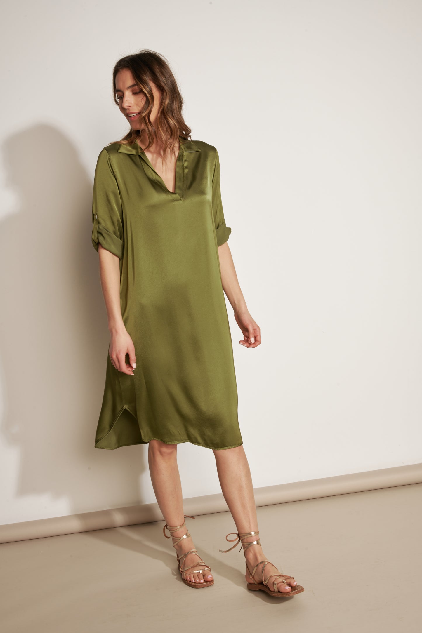 ALWENN KHAKI 3/4 SLEEVE DRESS