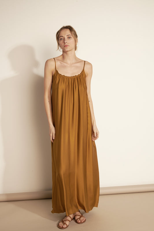 LONG SILKY FINE STRAP DRESS (FA650A05Q) - AMBER