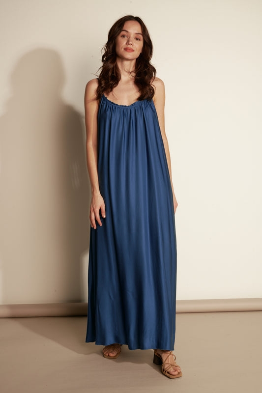 LONG SILKY FINE STRAP DRESS (FA650A05Q) - OCEAN