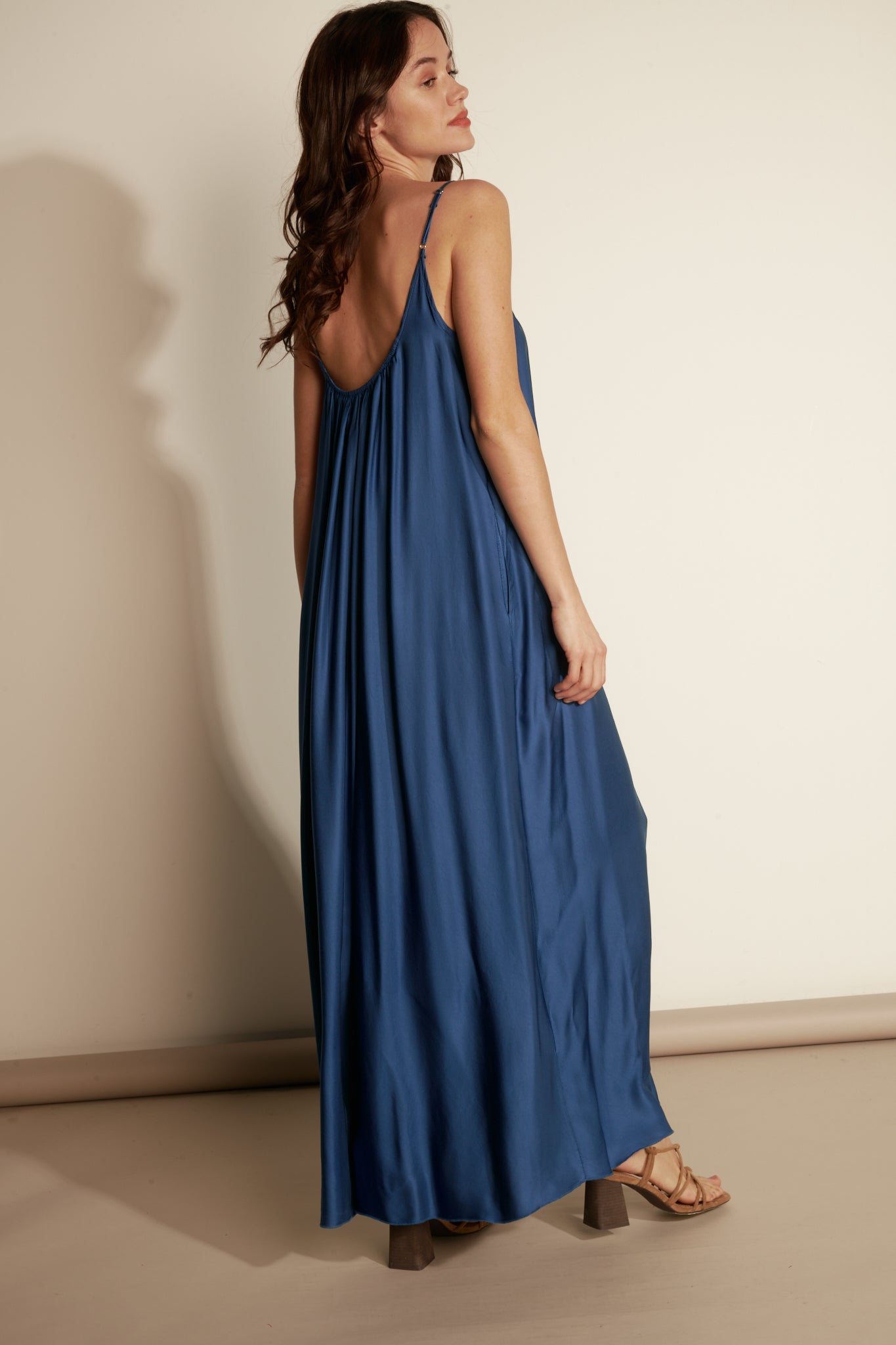 LONG SILKY FINE STRAP DRESS (FA650A05Q) - OCEAN