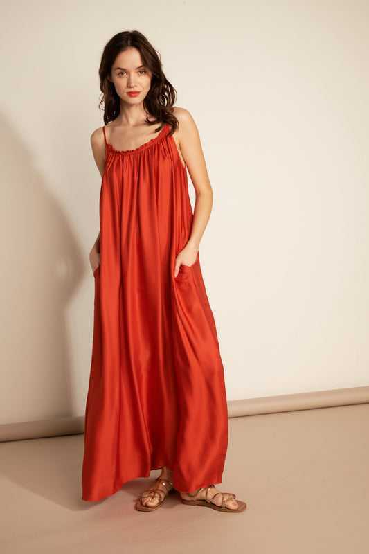 LONG SILKY FINE STRAP DRESS (FA650A05Q) - ORANGEADE