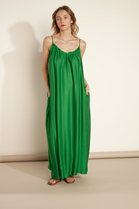 ROBE LONGUE À BRETELLES ANDRÉANE VERTE