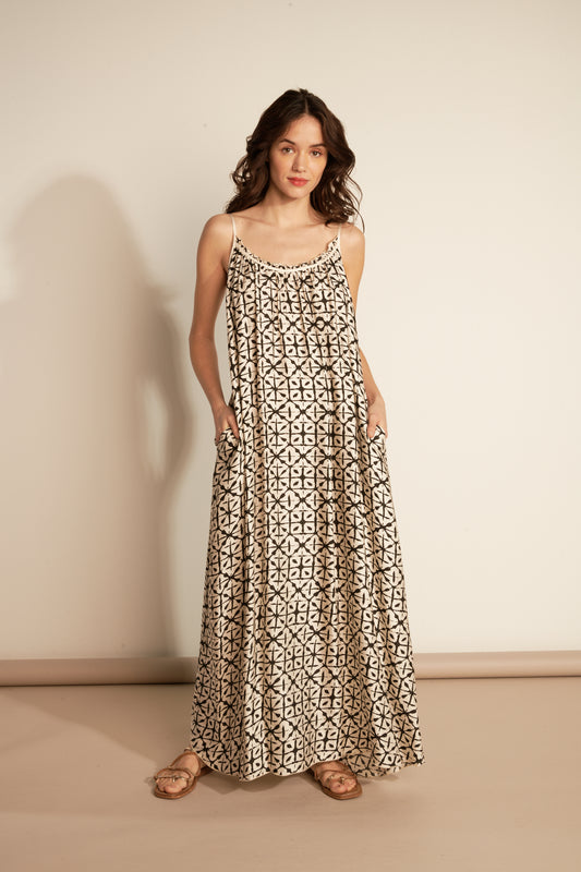 ROBE LONGUE ALI IMPRIMÉE ETHNIQUE NATUREL