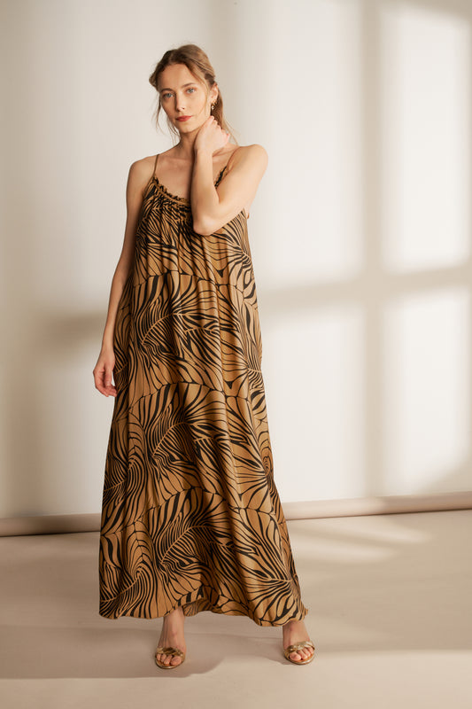 ROBE LONGUE ALICE IMPRIMÉE SAVANE CAMEL