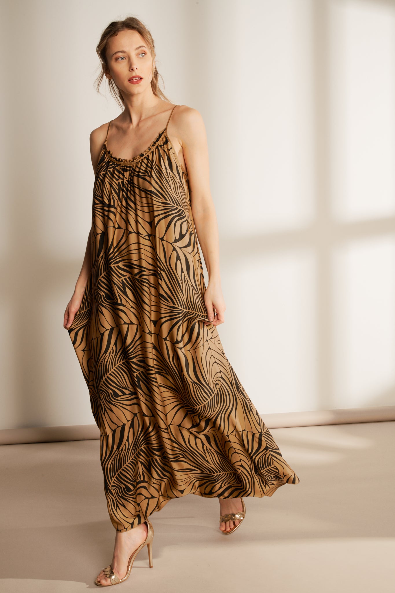 ROBE LONGUE ALICE IMPRIMÉE SAVANE CAMEL