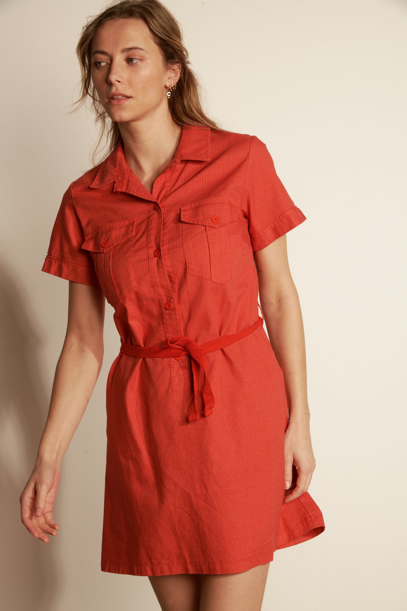 SHORT DRESS M COURTES FINE STRIPED - ORANGEADE