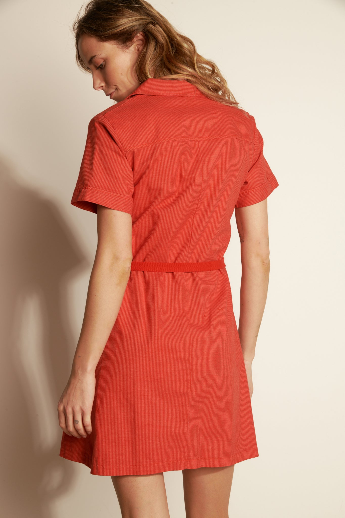 SHORT DRESS M COURTES FINE STRIPED - ORANGEADE
