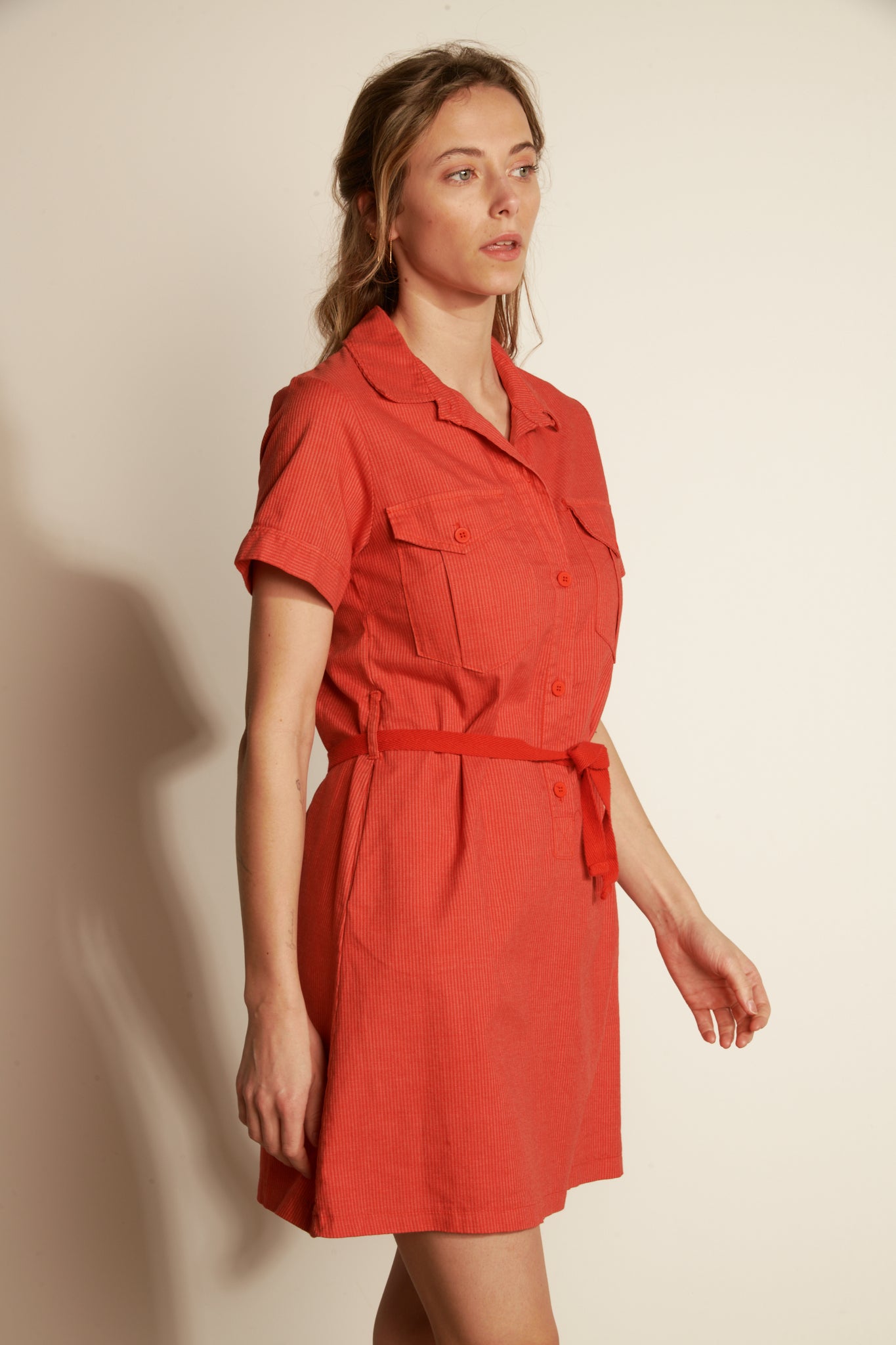 SHORT DRESS M COURTES FINE STRIPED - ORANGEADE