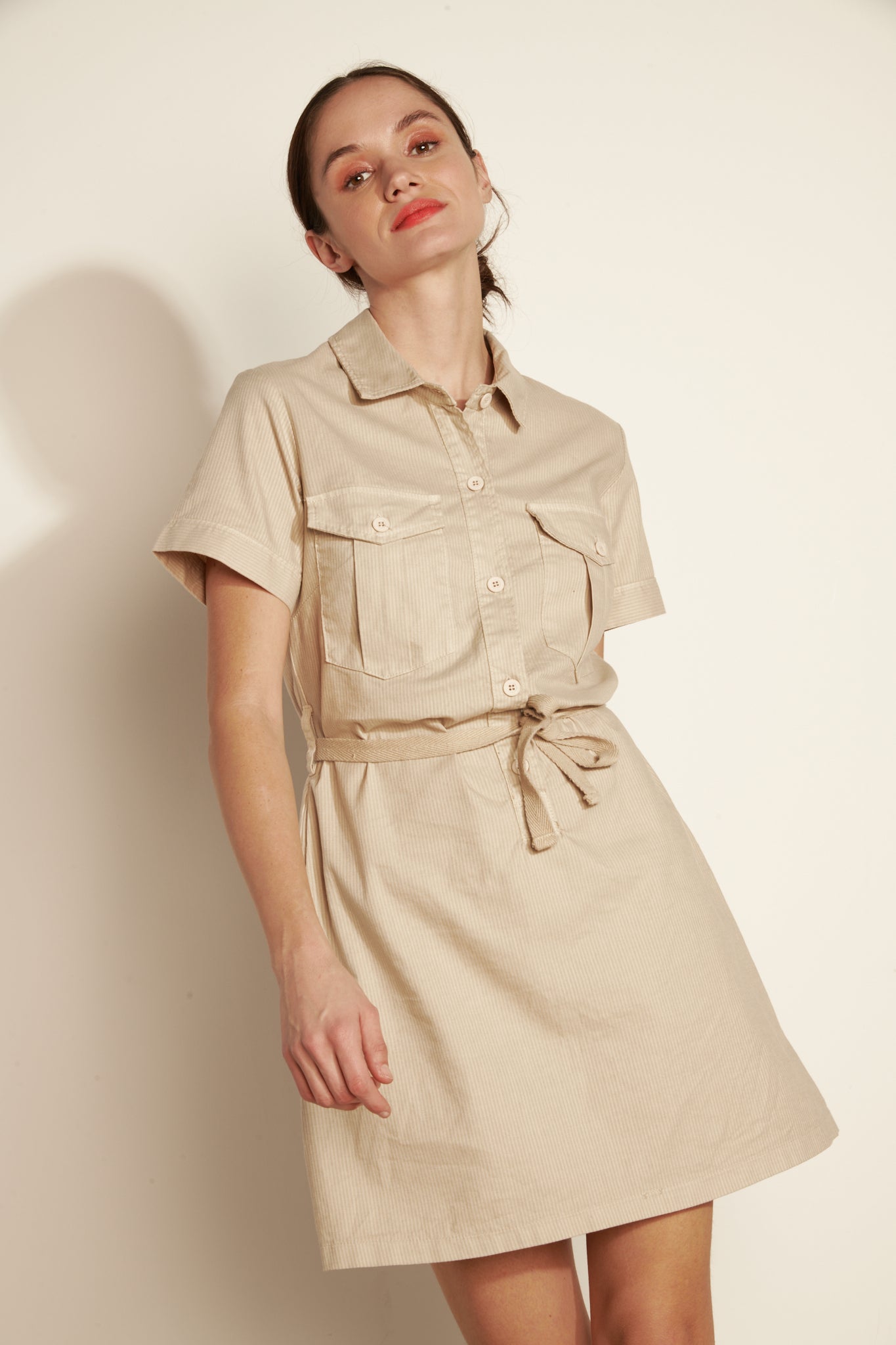 SHORT DRESS M COURTES FINE STRIPED - SAND