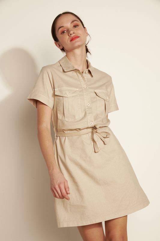 SHORT DRESS M COURTES FINE STRIPED - SAND