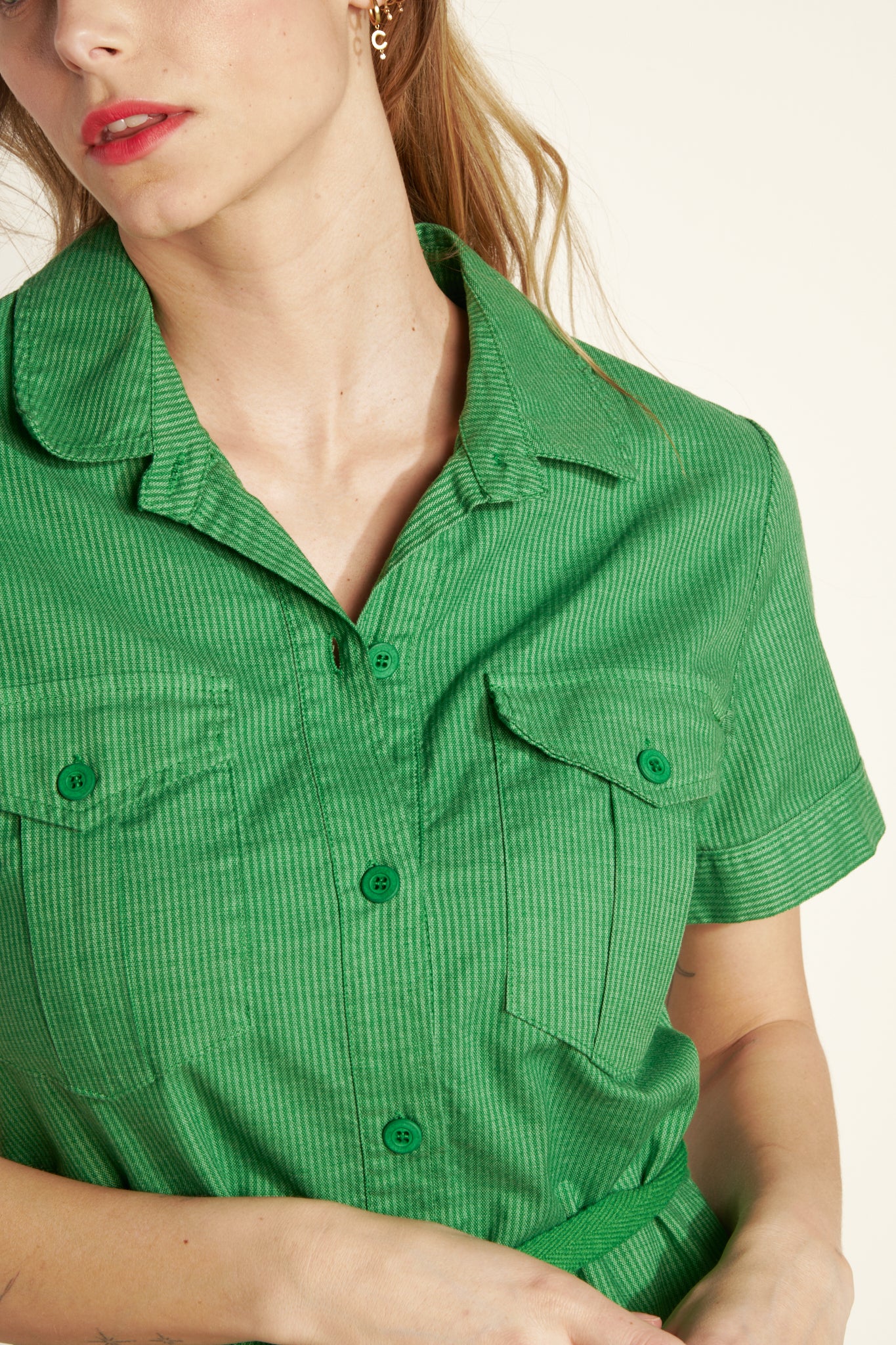 GREEN ANAIS STRIPED DRESS