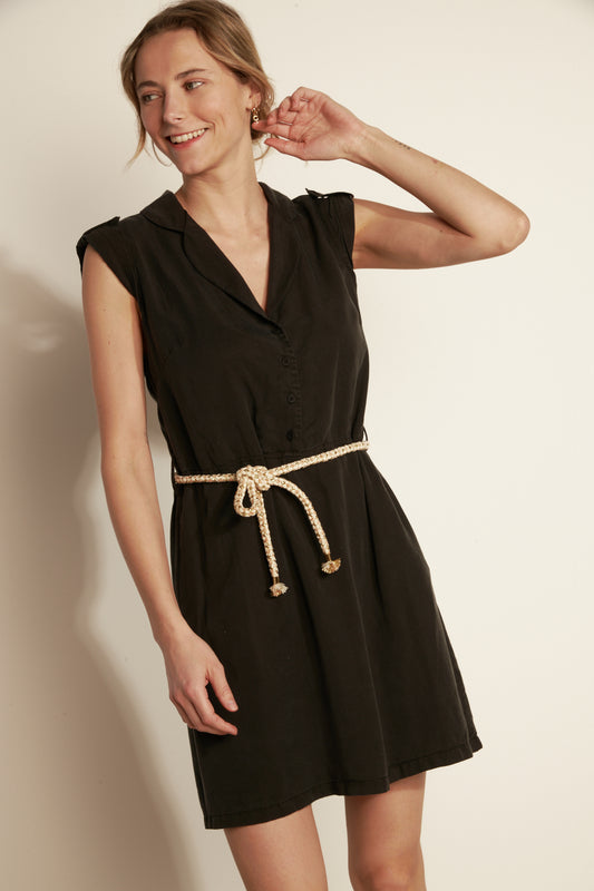 SLEEVELESS TENCEL DRESS - BLACK