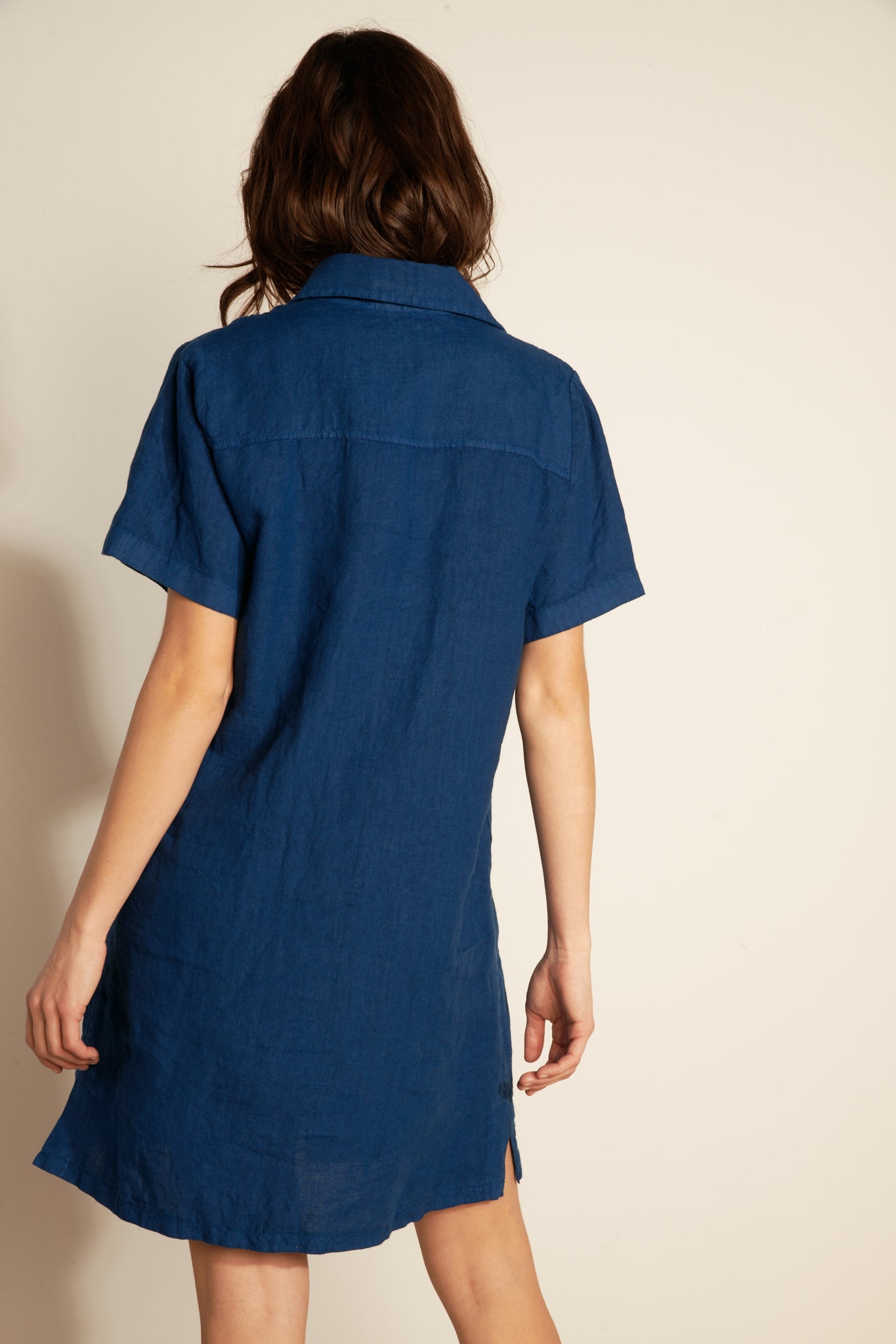 LOOSE SHORT-SLEEVED LINEN DRESS - OCEAN