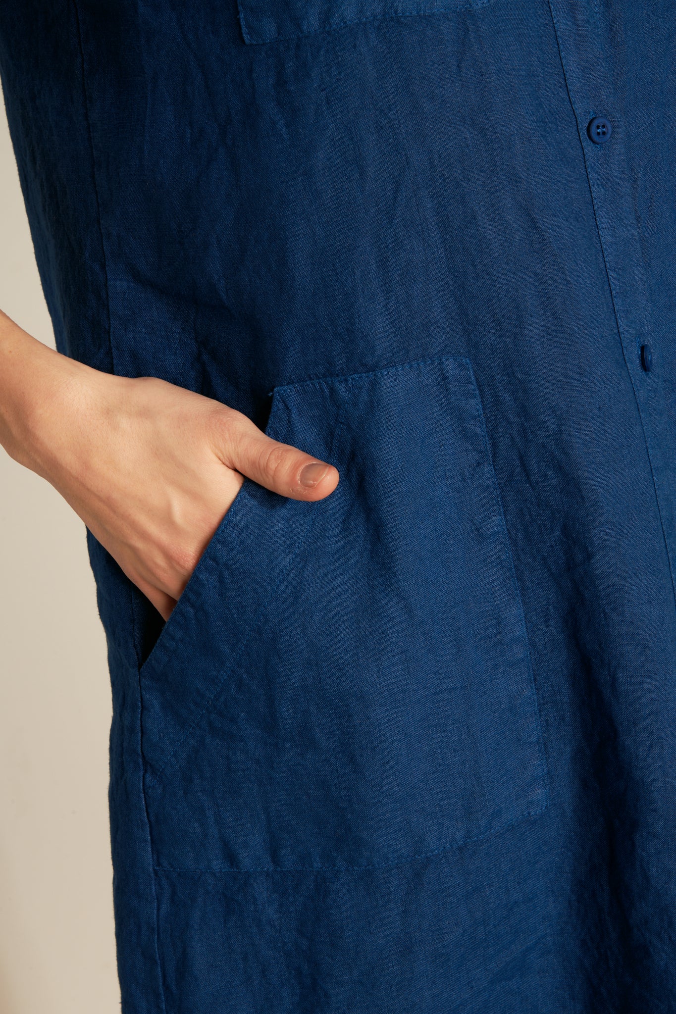 LOOSE SHORT-SLEEVED LINEN DRESS - OCEAN