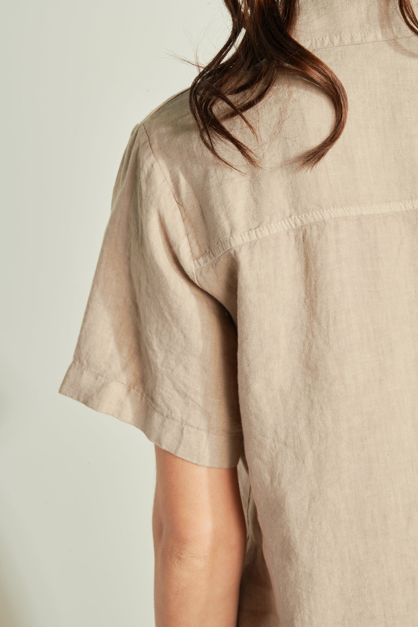 LOOSE SHORT-SLEEVED LINEN DRESS - SAND