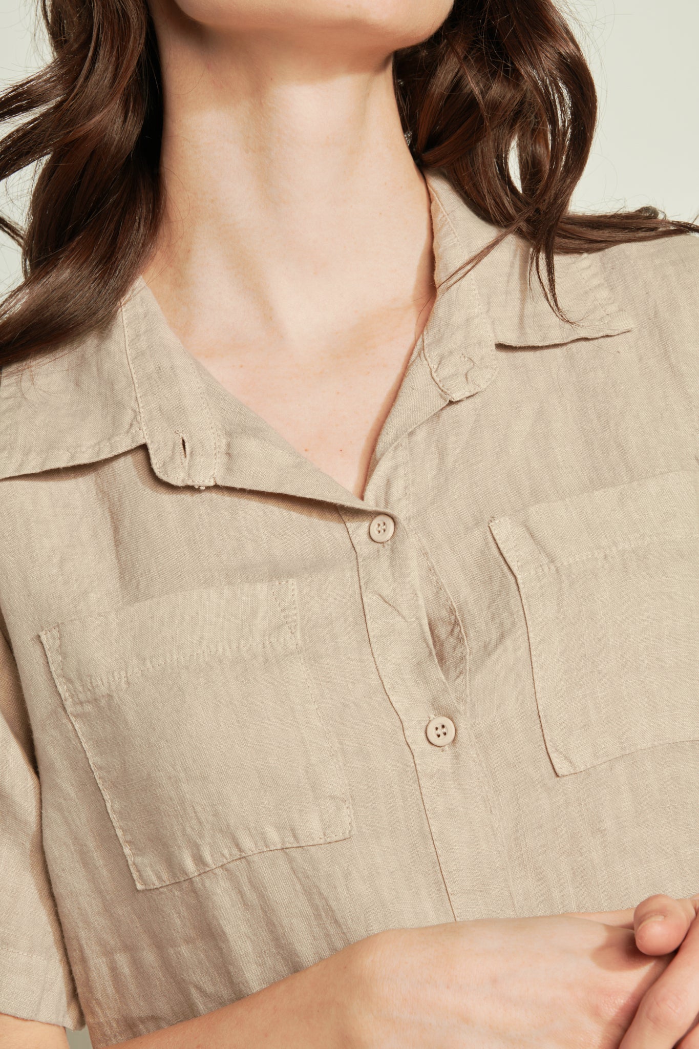 LOOSE SHORT-SLEEVED LINEN DRESS - SAND