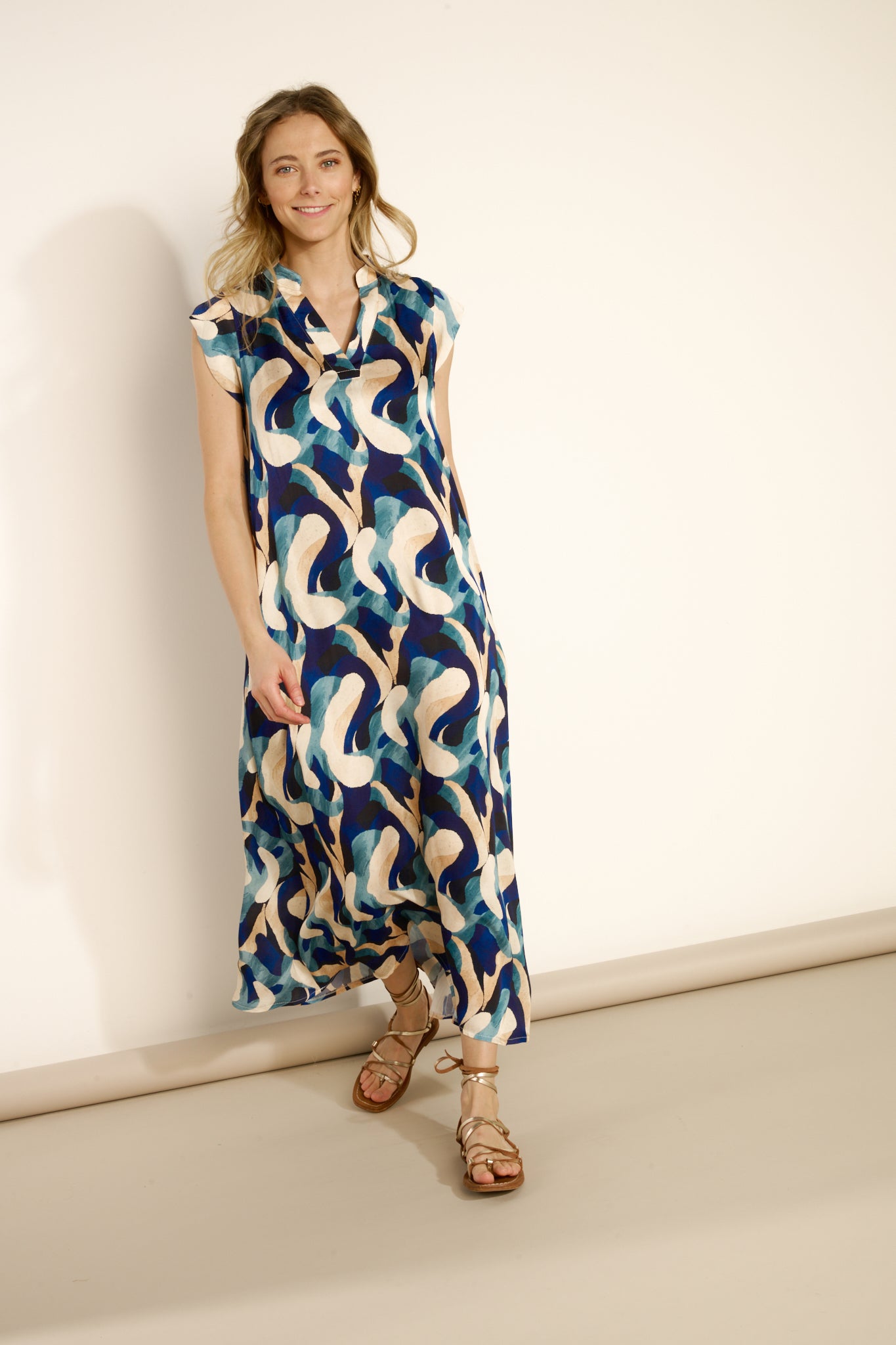 LONG AURORE PRINTED DENIM DRESS