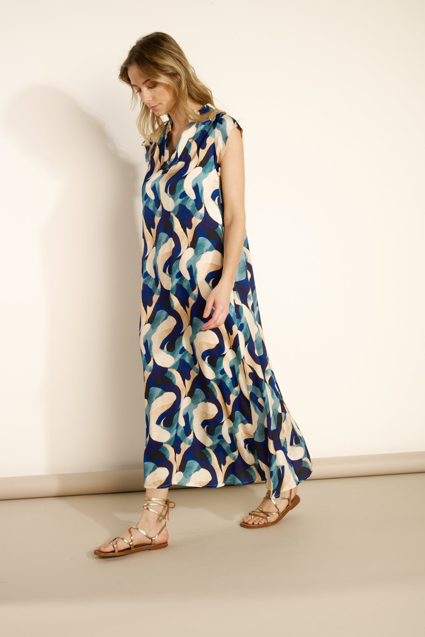 LONG AURORE PRINTED DENIM DRESS