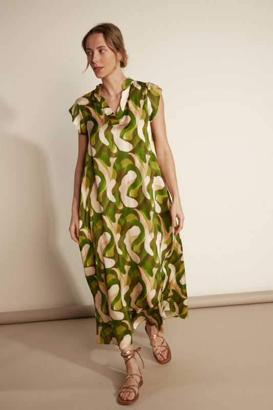 ROBE LONGUE AURORE IMPRIMÉE LIME
